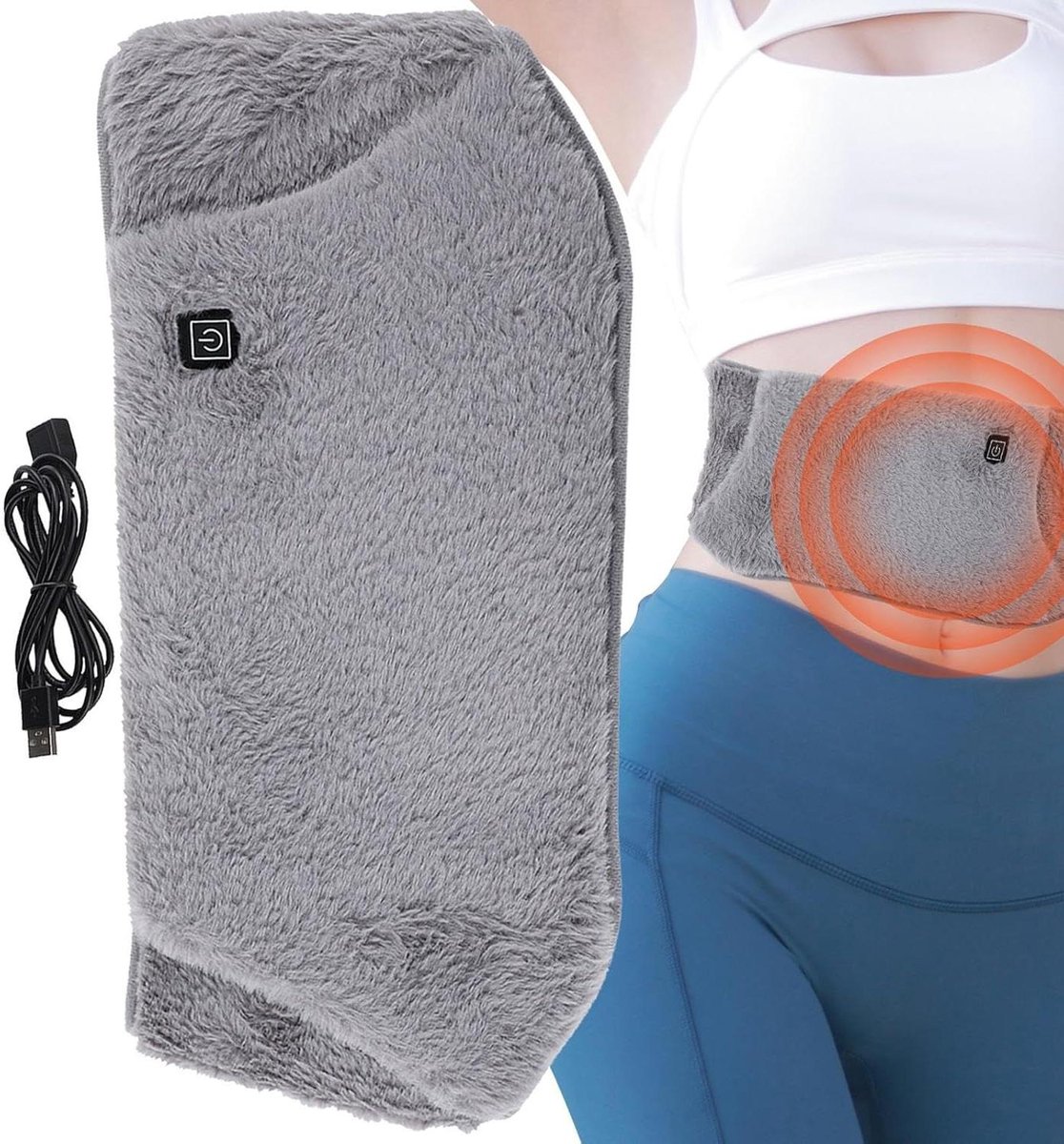 Verwarmingskussen - Verwarmingsriem Thermoband - Menstruatiepijn Verlichten - 3 Warmtestanden - 41 x 19 x 3.5 cm - Grijs