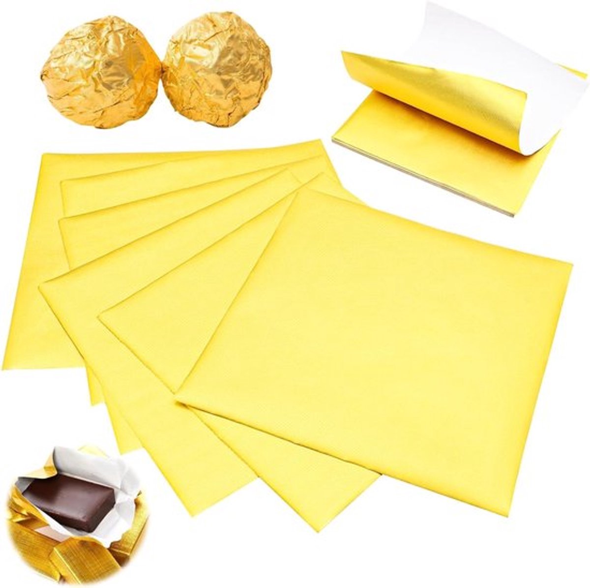 Gouden folie snoepwikkels 20x20cm - 100 stuks vierkante aluminium folie voor chocolade, DIY snoepverpakking en geschenken