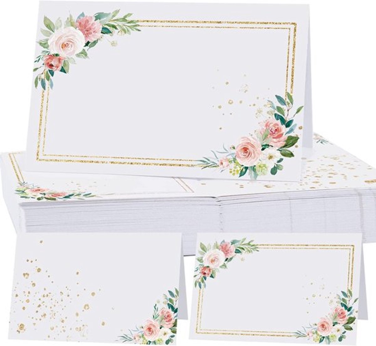 Elegante tafelkaarten met bloemenontwerp - 50 naamkaarten voor decoratie, plaatsing en feesten zoals verjaardagen, communie en doop.