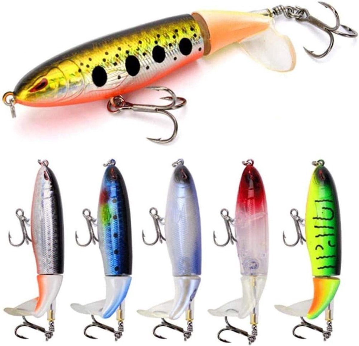Topwater Vissen Lokken Set - Meerkleurig - 10 cm - Drijvend Kunstmatig Aas met 3D-Ogen - Voor Zoet- en Zoutwater