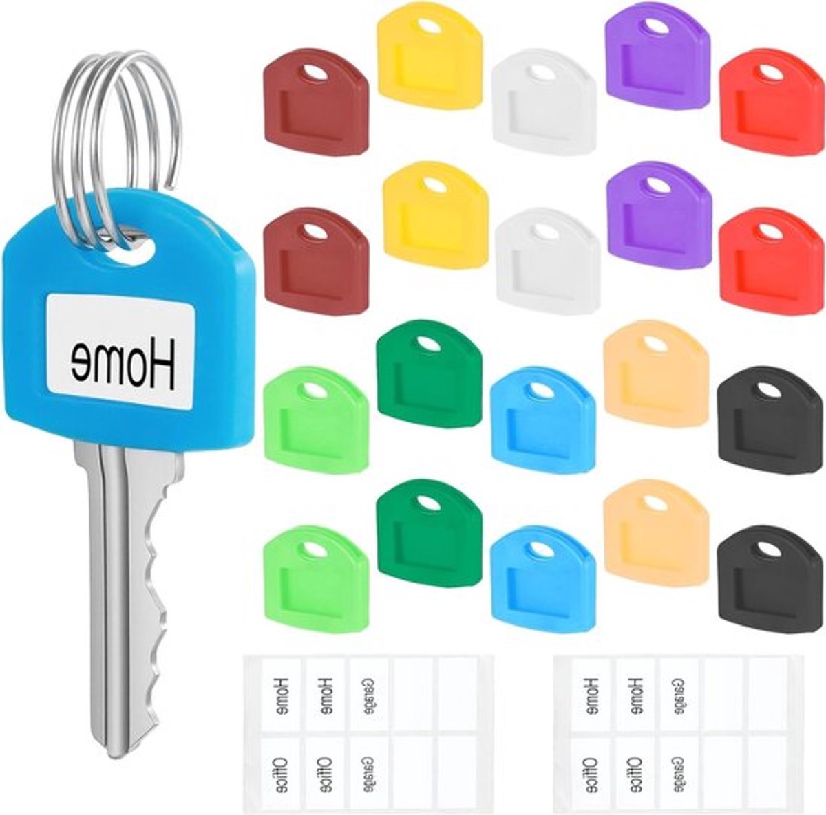 20 stuks Sleutelhoesjes 1 inch, Kleuridentificaties met labels, Siliconen Beschermers voor Huis Sleutels, Kleurrijke en Rekbare Sleutelhulsjes