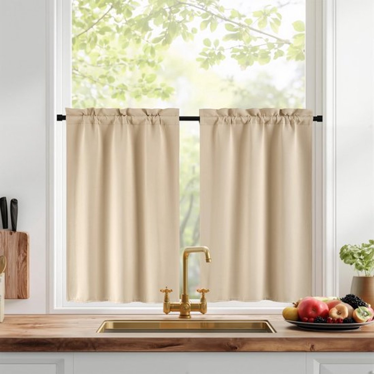 Keukengordijnen Verduisterend - Kant en Klaar - 2 Panelen - 60B x 60H cm - Geschikt voor Woonkamer/Slaapkamer - Handwas/Machinewas - Verduisteringsgordijnen
