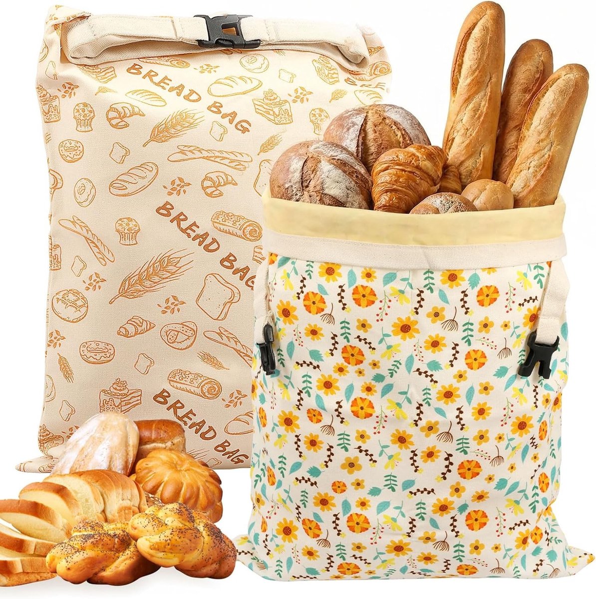 Bijenwas Broodzak - Stijl 1 - 42,5 x 33 cm - Herbruikbare Katoenen Broodzak voor Zuurdesem en Staafbrood - Voor Thuisgebruik