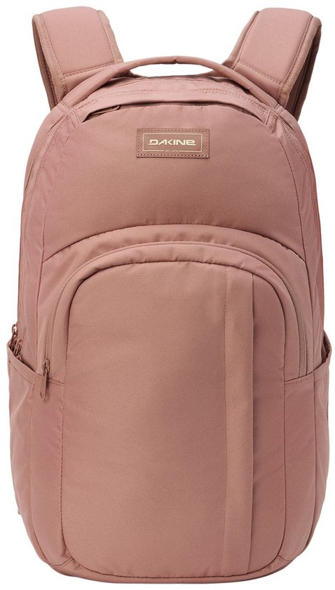 Dakine Campus rugzak, 33L, oud roze met ritsvakken en logo.