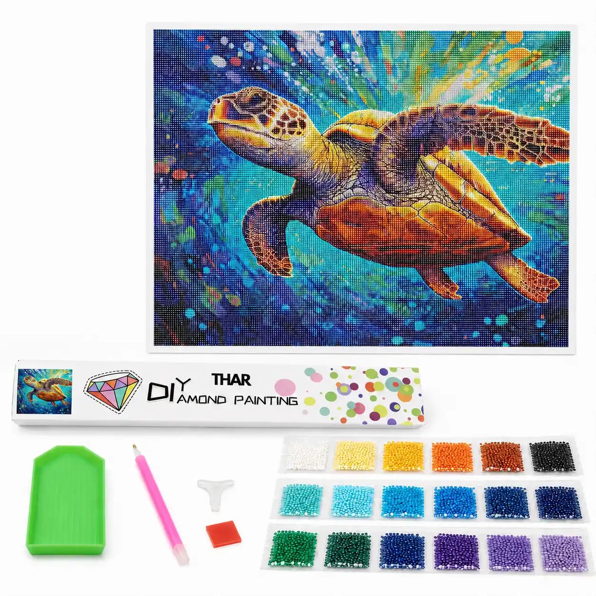 THAR Diamond Painting Zeeschildpad 40x50 cm - Ronde Steentjes