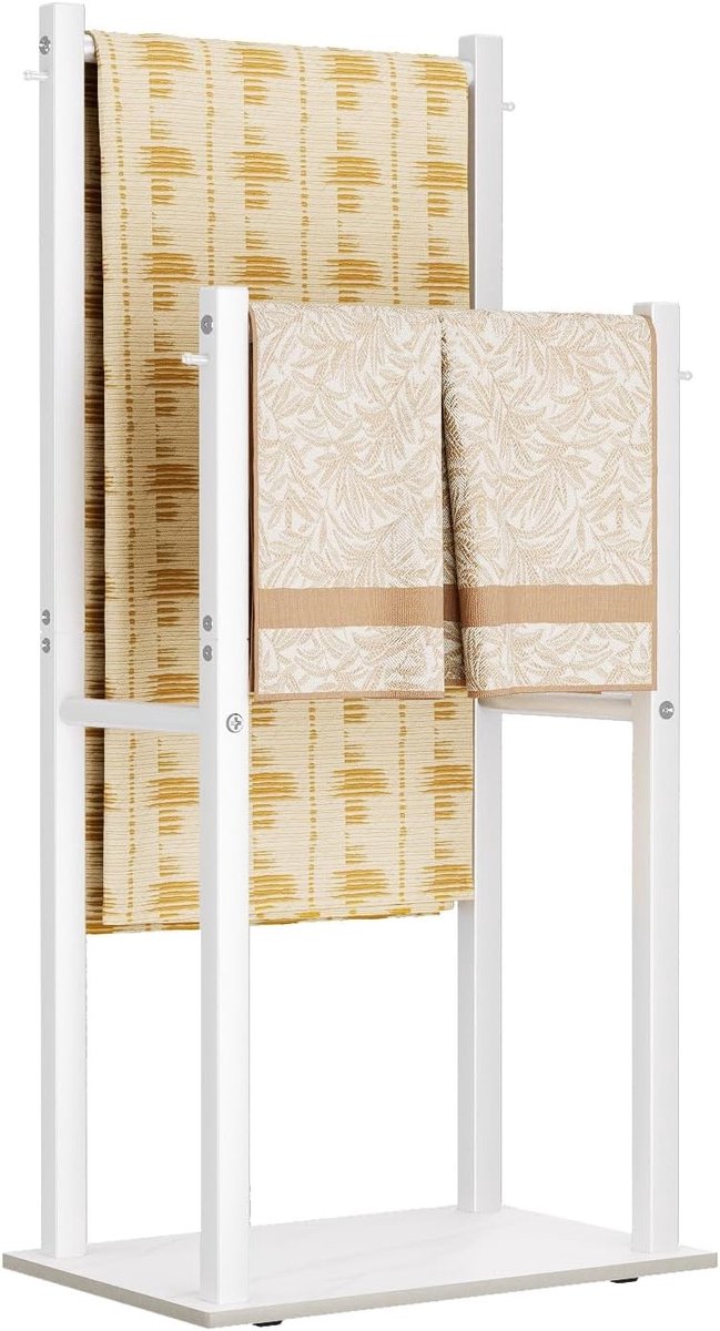 Handdoekenrek met 2 Stangen, Badhanddoekenhouder voor Handdoeken, Dekens en Sjaals, 39 x 26 x 80 cm, Wit, Ruimtebesparend en Stijlvol Design