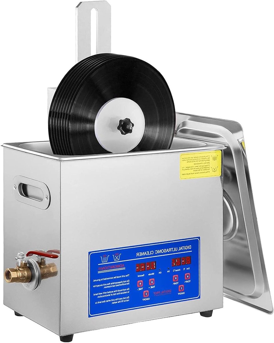 Ultrasone Platenreiniger - Vinyl Reiniger - Platen Schoonmaken - 8 Platen tegelijk - 6L - Zilver
