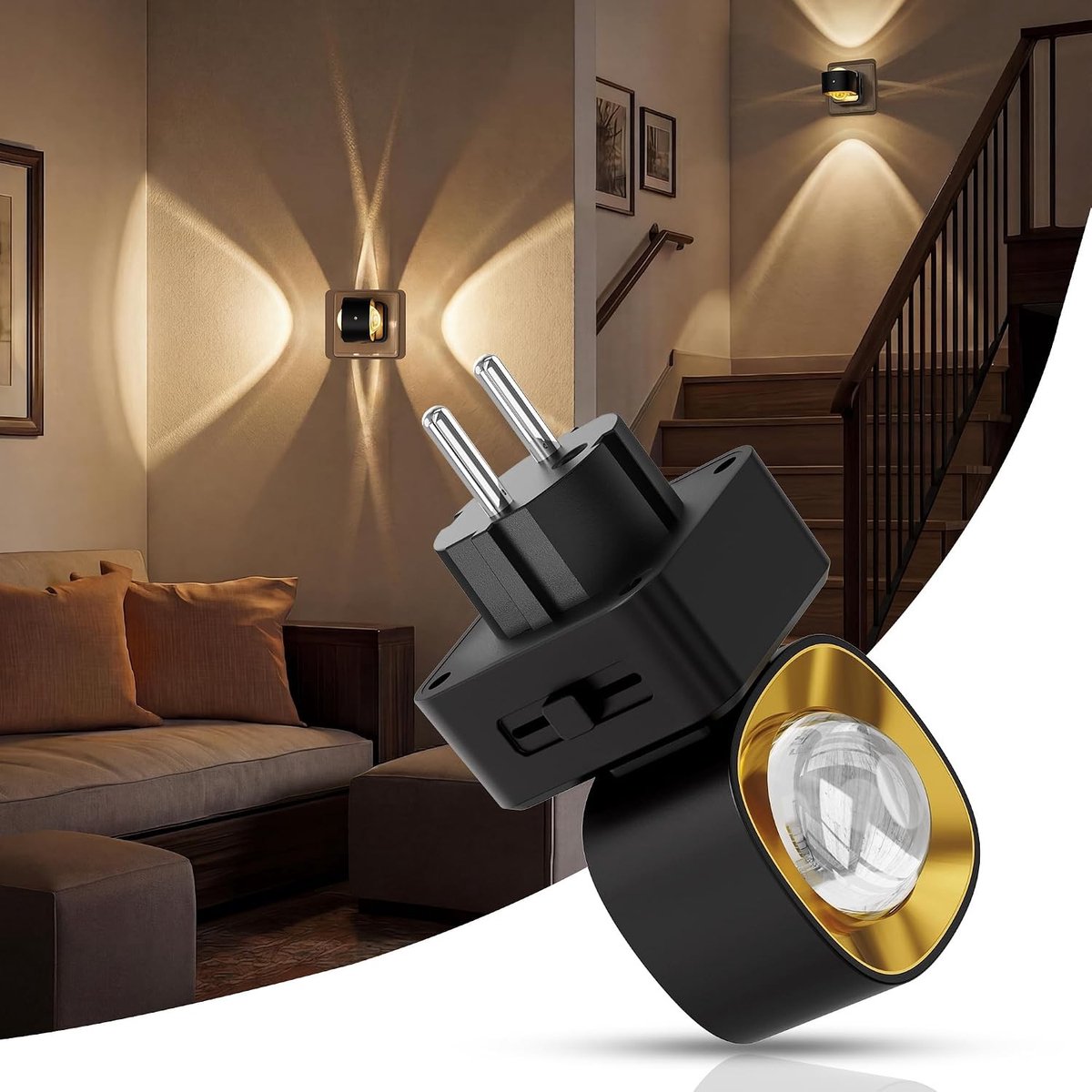 Dimbare Nachtlamp met Twilight Sensor, 2W LED Verlichting, 3000K Warm Wit, Rotatable Stekker voor Hal, Trap en Kinderkamer