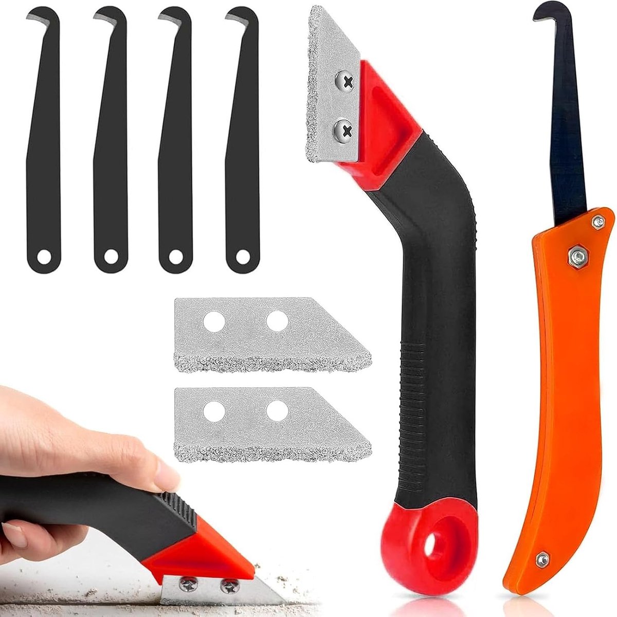 Voegenreiniger set van 8 - Hoekige voegenkrabber - Inclusief 6 vervangbladen - Ideaal voor wand- en badkamertegels - SnelShoppen