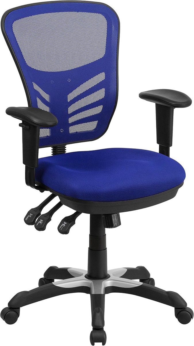 SnelShoppen - Ergonomische Bureaustoel, Mesh, Blauw, 69 x 65 x 112 cm | Verstelbare Armleuningen, 360° Draaibaar, Hoogte Verstelbaar, Commerciële Kwal