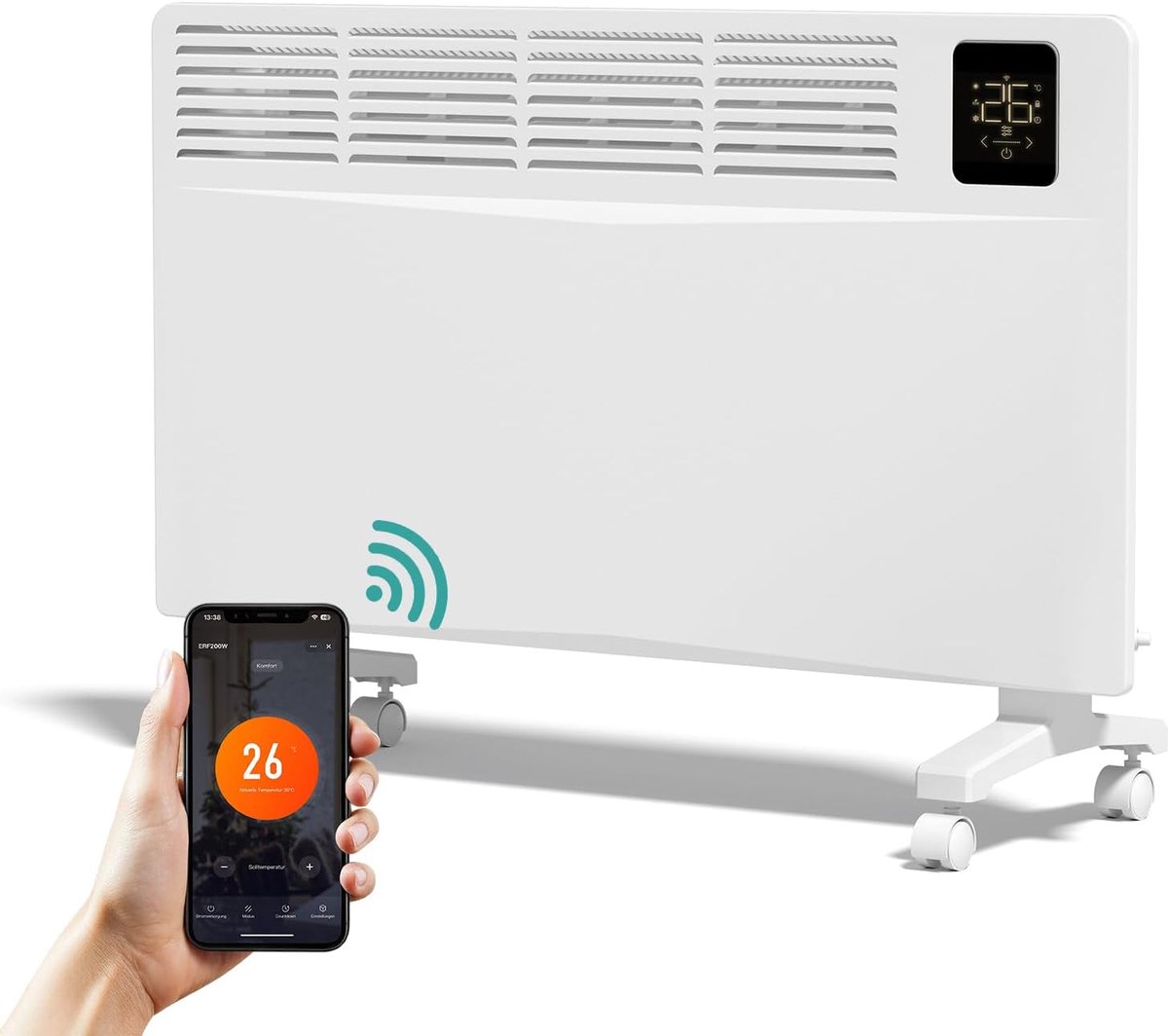 SnelShoppen - Elektrische verwarming, 2000 W, energiebesparend, smart convector met wifi en app-bediening, elektrische radiator, staand of wandmontage