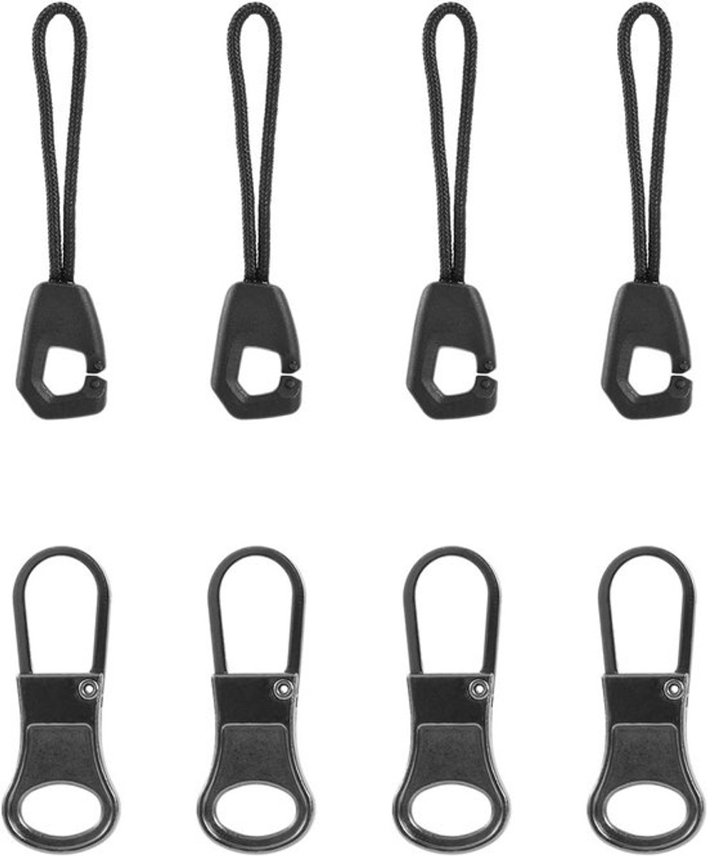 8 Stuks Vervangbare Rits Trekhaakjes, Afneembare Ritsen Tab-Tags en Verlengkabels voor Ritsreparatie van Koffers, Kleding, Rugzakken en Jassen