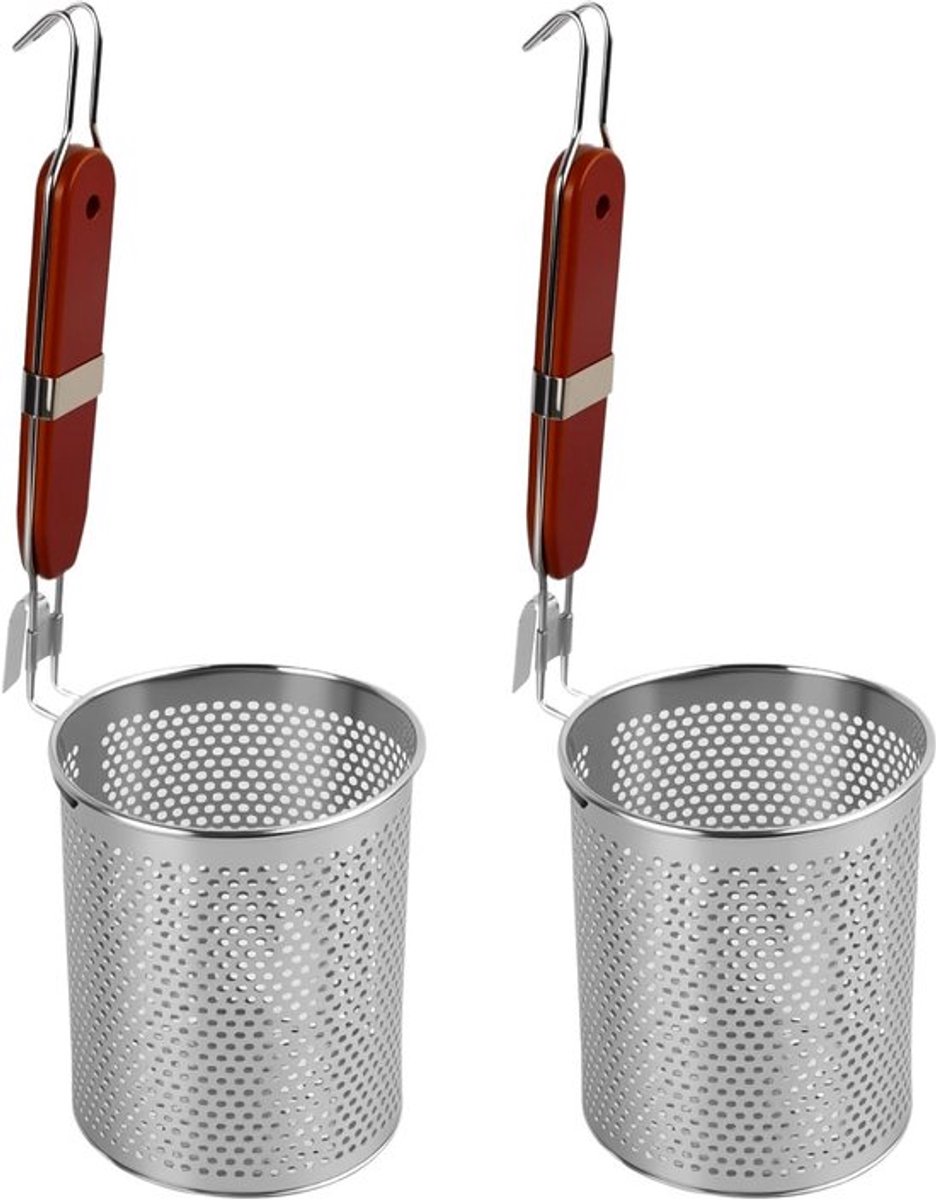 Multifunctionele pastamaker van microgeperforeerd roestvrij staal met houten handvat, ideaal voor pasta en dumplings, diameter 12 cm, keukenaccessoire voor strainer en filter.