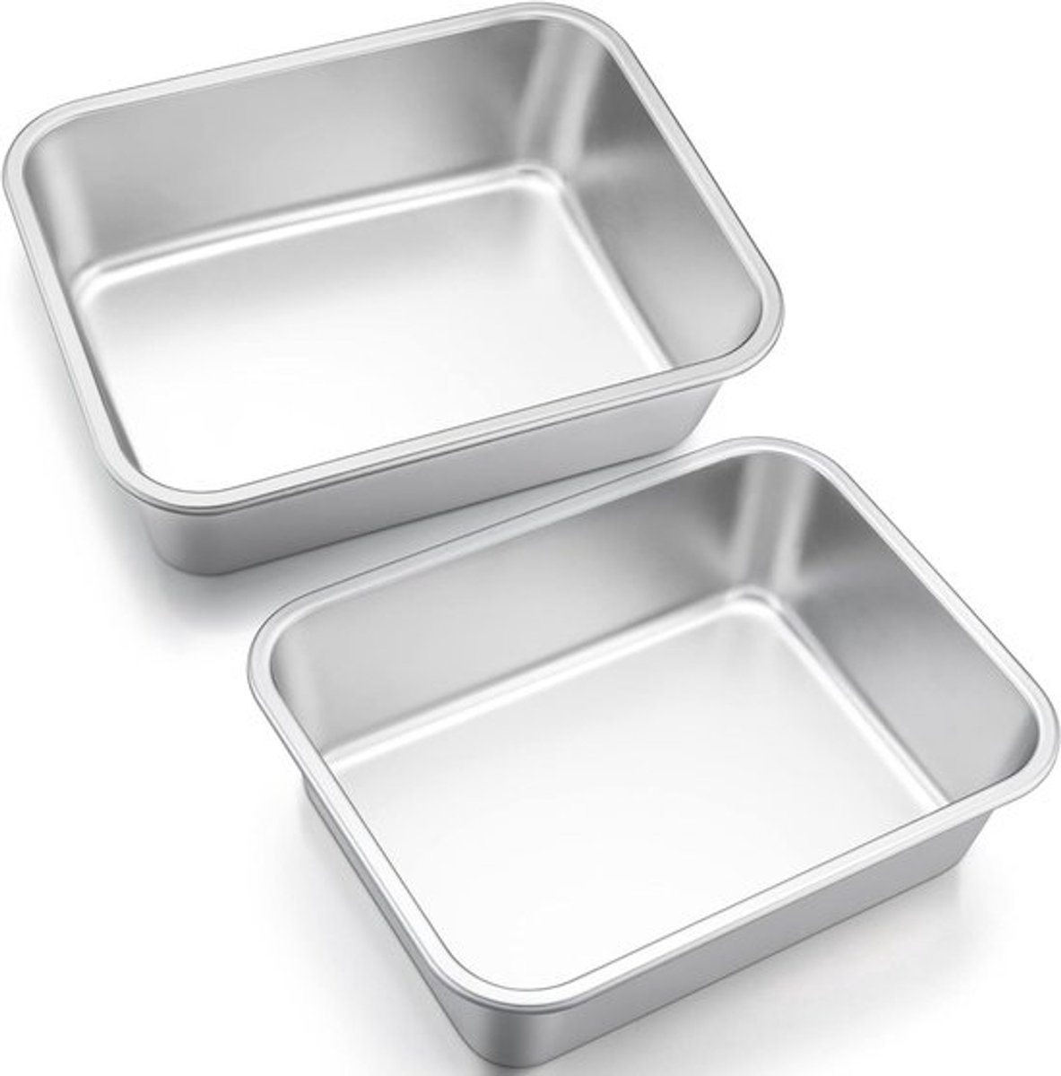 Rechthoekige Bakvorm Set van 2 RVS Lasagnevormen voor Tiramisu, Brownies en Brood, 27 x 21 x 8 cm, Duurzaam en Veilig voor Voedselgebruik