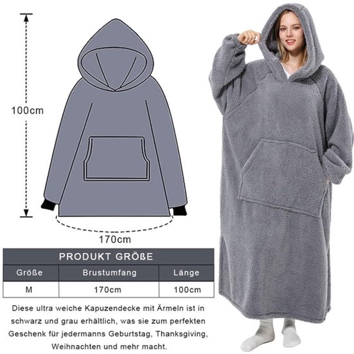 Hoodiedeken met Mouwen - Draagbare Dekentruien - Zachte Flanel - Oversized Muts - Grote Zak - Elastische Manchetten