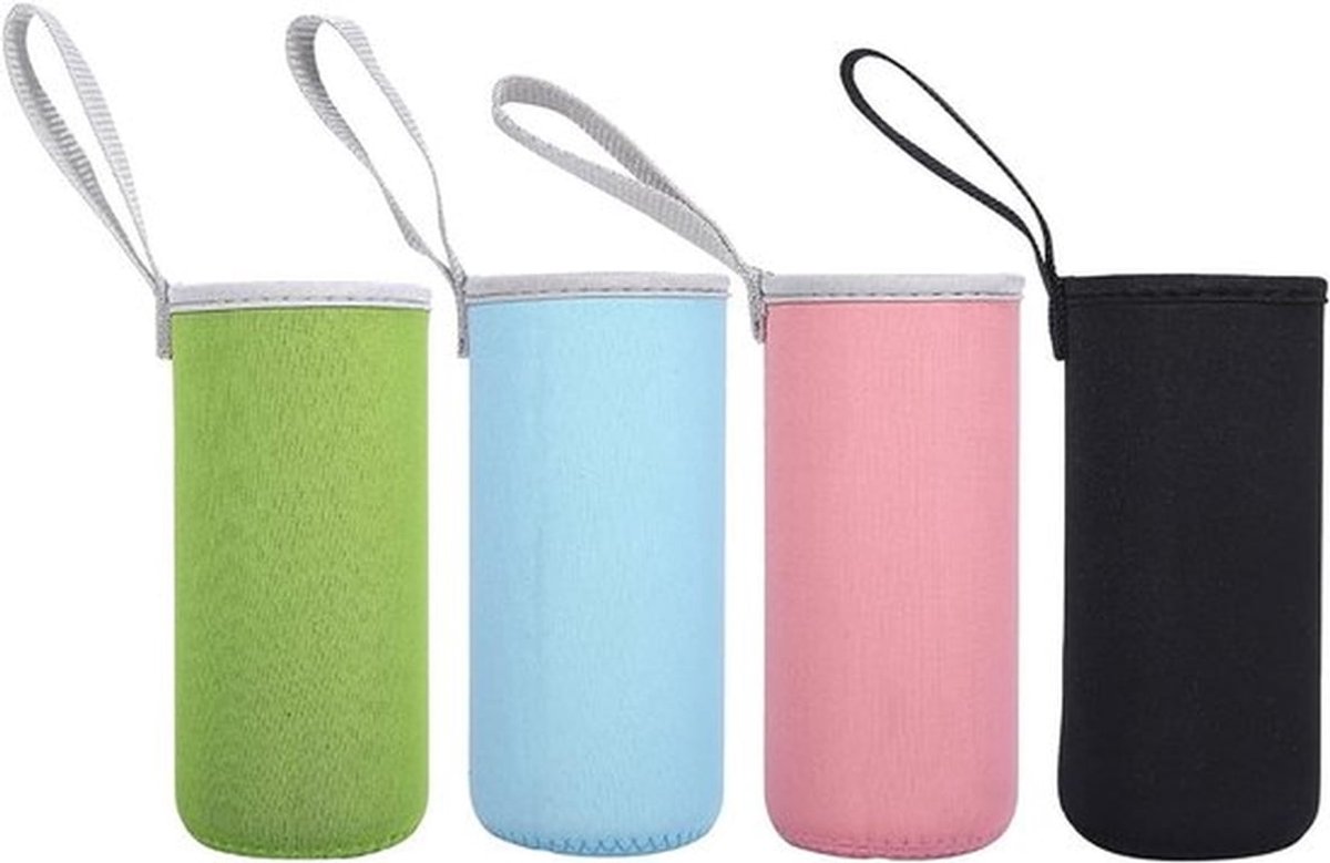 Duurzame neopreen thermohoes voor flessen van 550 ml in zwart, blauw, roze en groen - set van 4, ideaal voor onderweg en sportactiviteiten