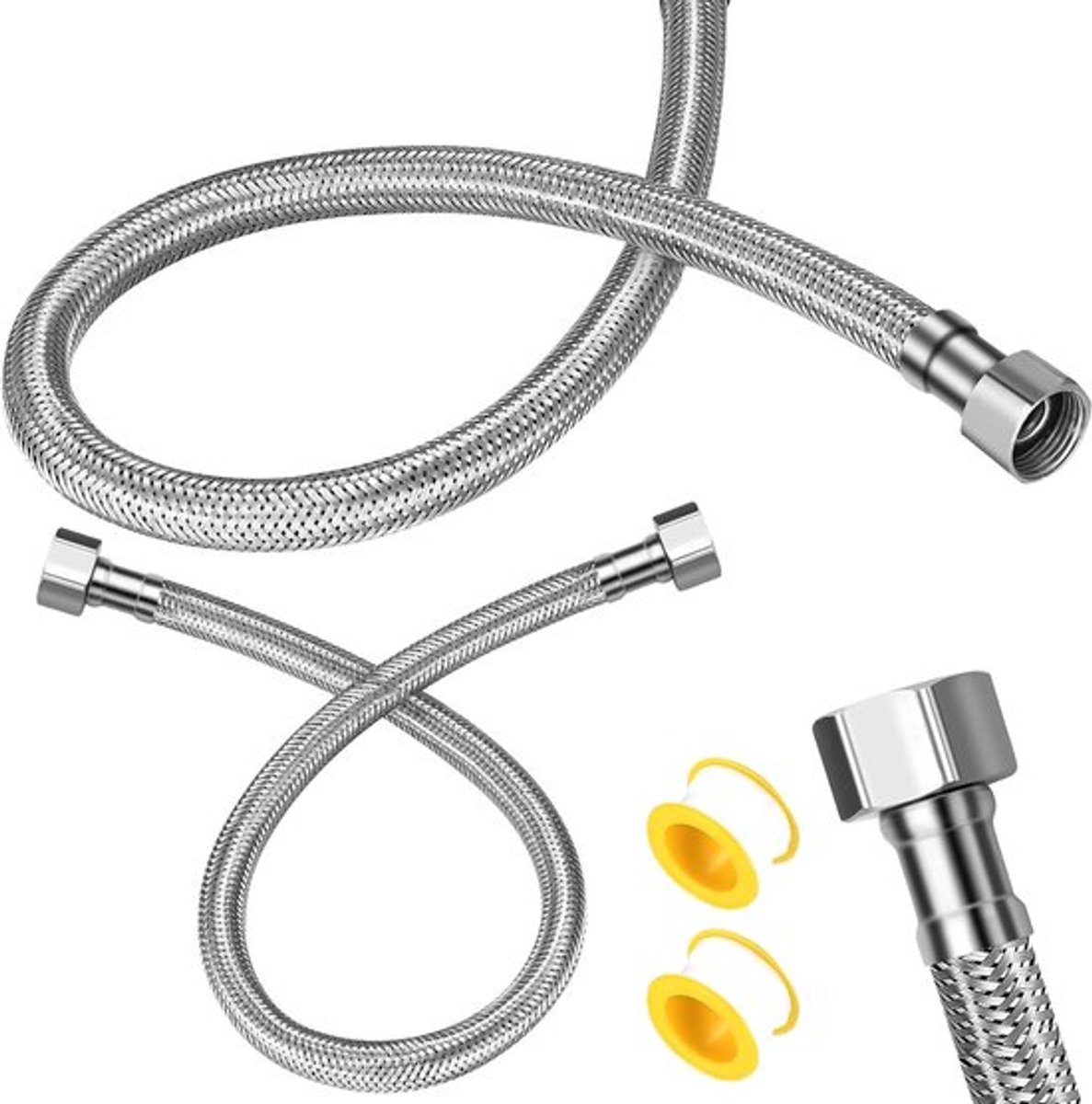 Set van 2 Flexibele Slangen 3/8" x 3/8" BSP, RVS Aansluitingen voor Keuken en Badkamer, Ideaal voor Sanitair en Waterleidingen