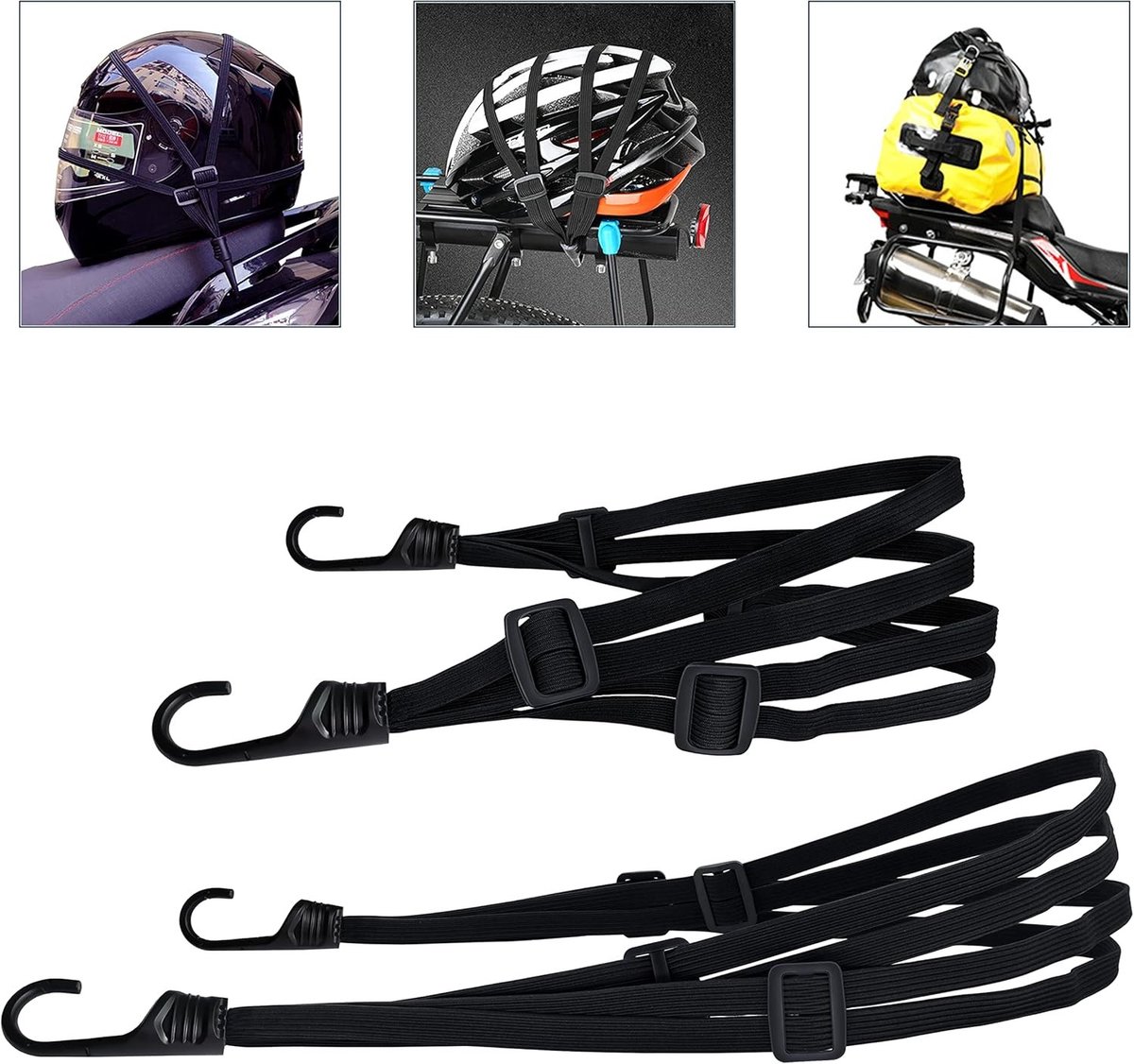 Elastische Spanbanden met Haken - Zwart - 60 cm - 90 cm - Voor Motorfiets en Fiets