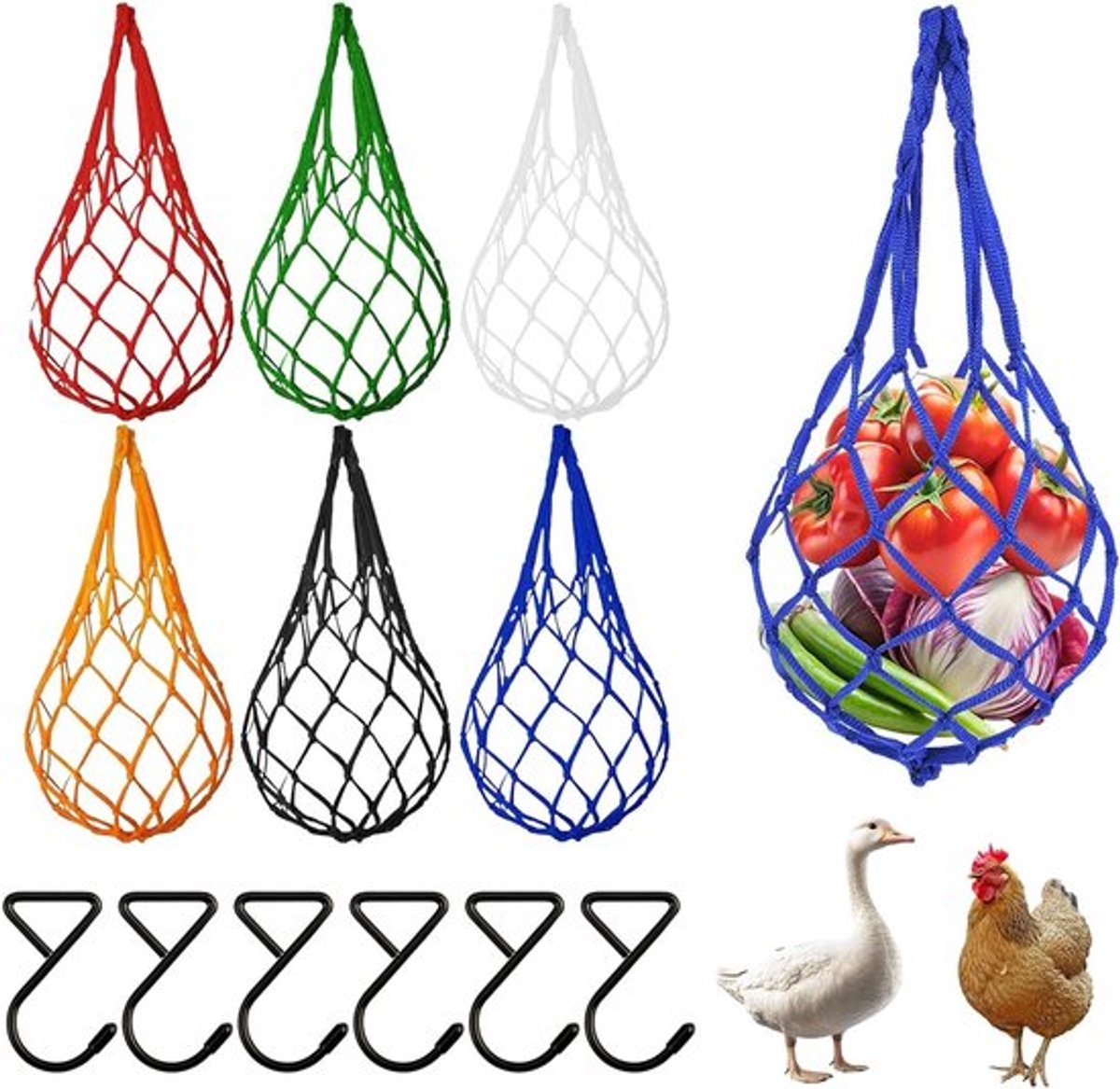 Hangende voederdispenser voor groenten en fruit, 6 stuks, ideaal voor kippen, gevogelte en dieren speelgoed