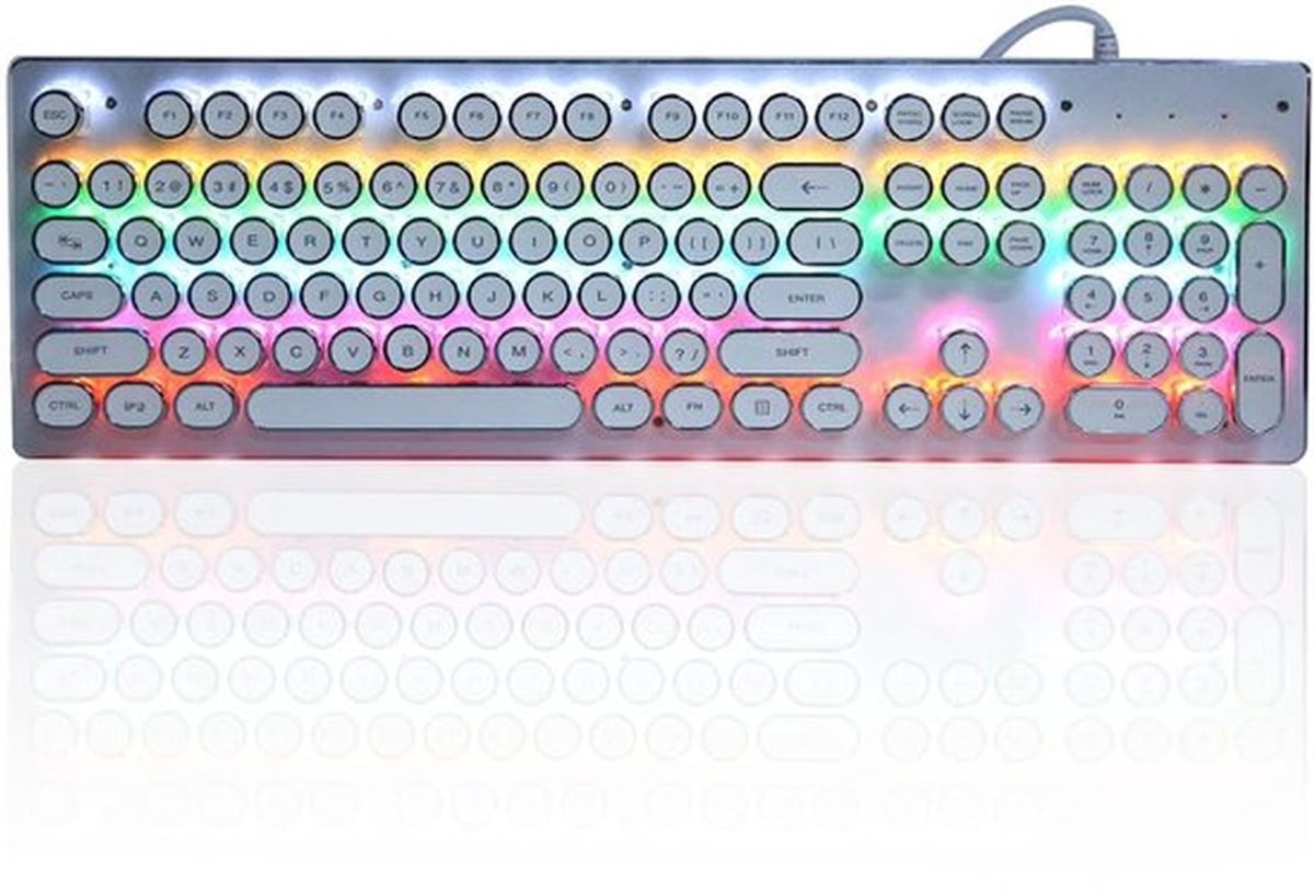 USB-gamingtoetsenbord - Mechanisch Toetsenbord - Waterdicht en Duurzaam - Wit - Achtergrondverlichting - Geschikt voor Desktop en Laptop...