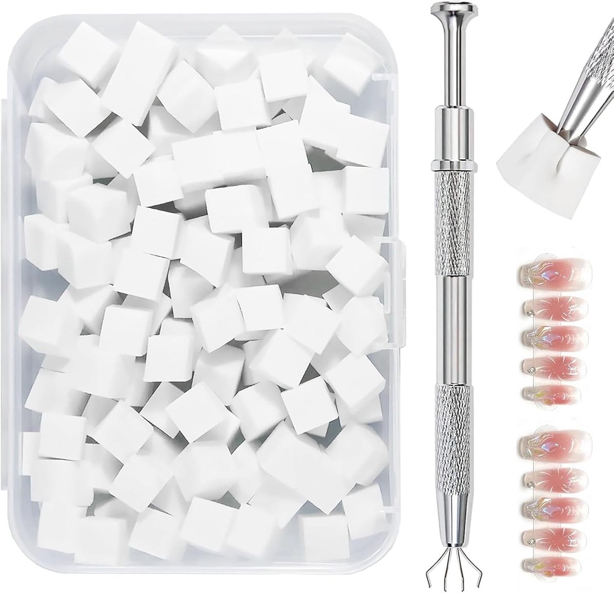 Nail Art Sponsen met Metalen Grijper - 200 Stuks - Applicators voor Manicure Gradiënt - Voor Nageldesign Accessoires