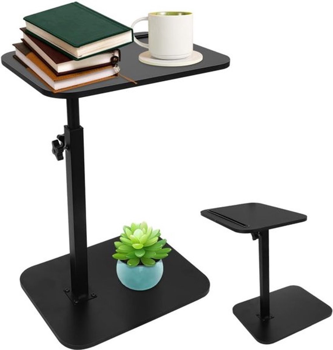 C-vormige Bijzettafel met 360° Rotatie en Verstelbare Hoogte, Ideaal voor Smalle Ruimtes, Geschikt als Koffietafel of Nachtkastje met Opbergvak voor Telefoon en Tablet