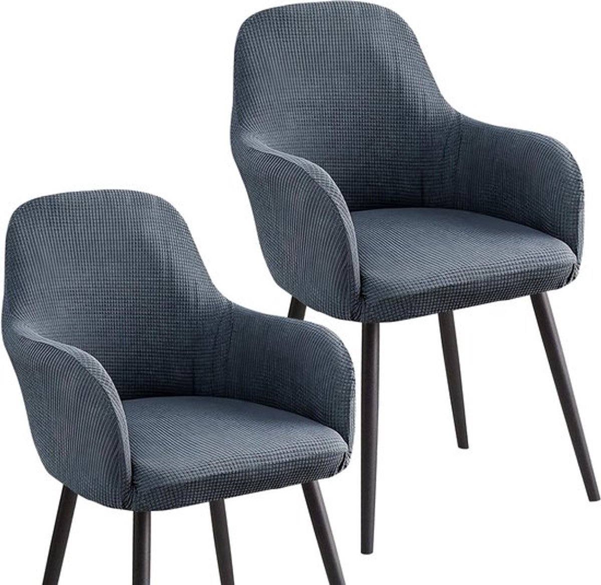 Universele Stoelhoezen voor Eetkamerstoelen met Rugleuning - Wasbare en Elastische Hoezen met Armleuningen (2 Stuks, Grijs)