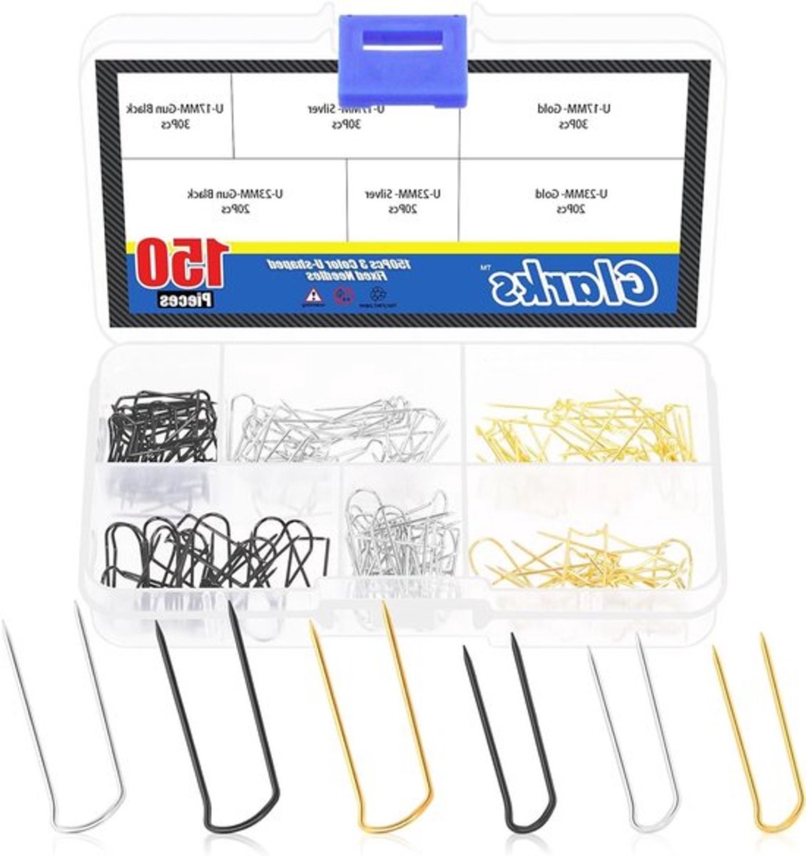 150 Stuks U Vormige Naalden Set voor Quilten en Handwerken, Dubbelblokkerende Pins in Goud, Zilver en Zwart, Ideaal voor Naaien en Creatieve Projecten