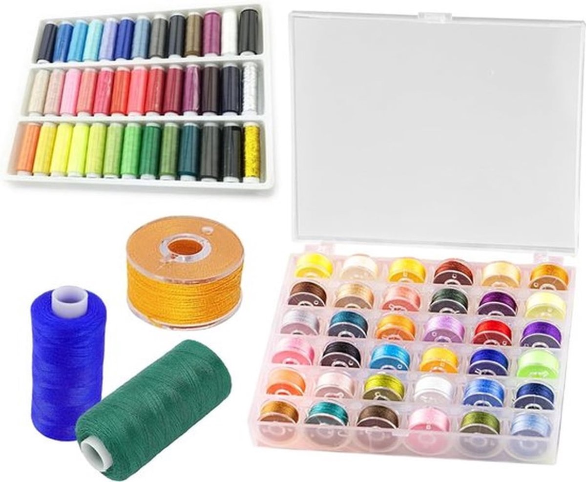 Complete 72-delige Naaigarenset met 36 kleuren polyesterdraad, ideaal voor naaien, borduren en creatief handwerk, inclusief handige naaimachine-accessoires