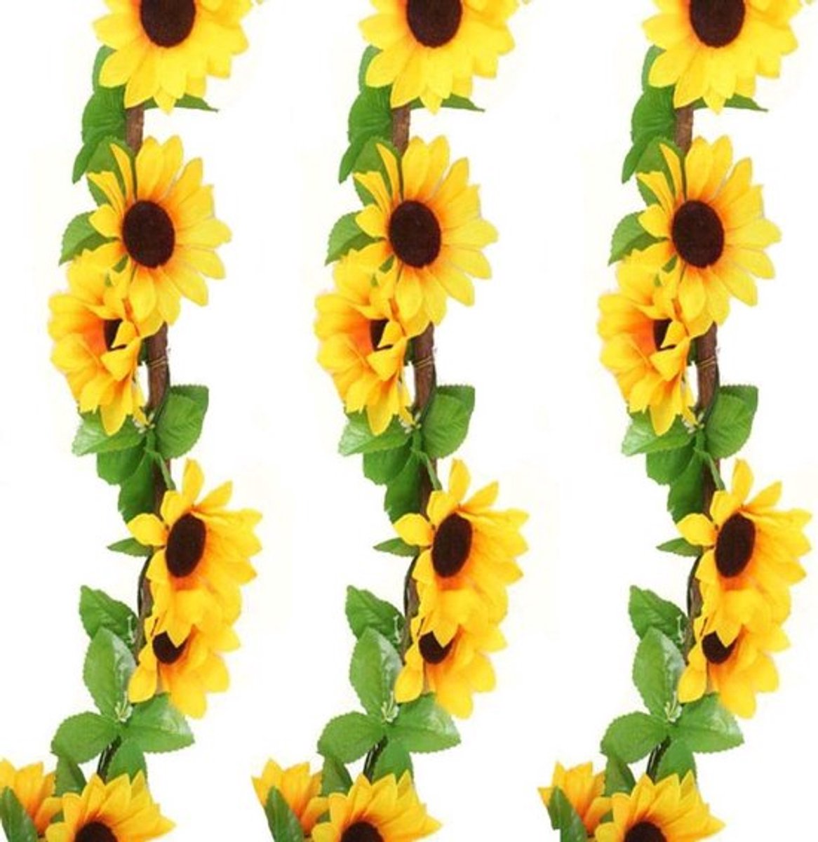 3 Stuks Kunstmatige Zonnebloem Klimop 20 cm Kunstzijde Bloemenkrans met Groene Bladeren voor Decoratie en Feestversiering