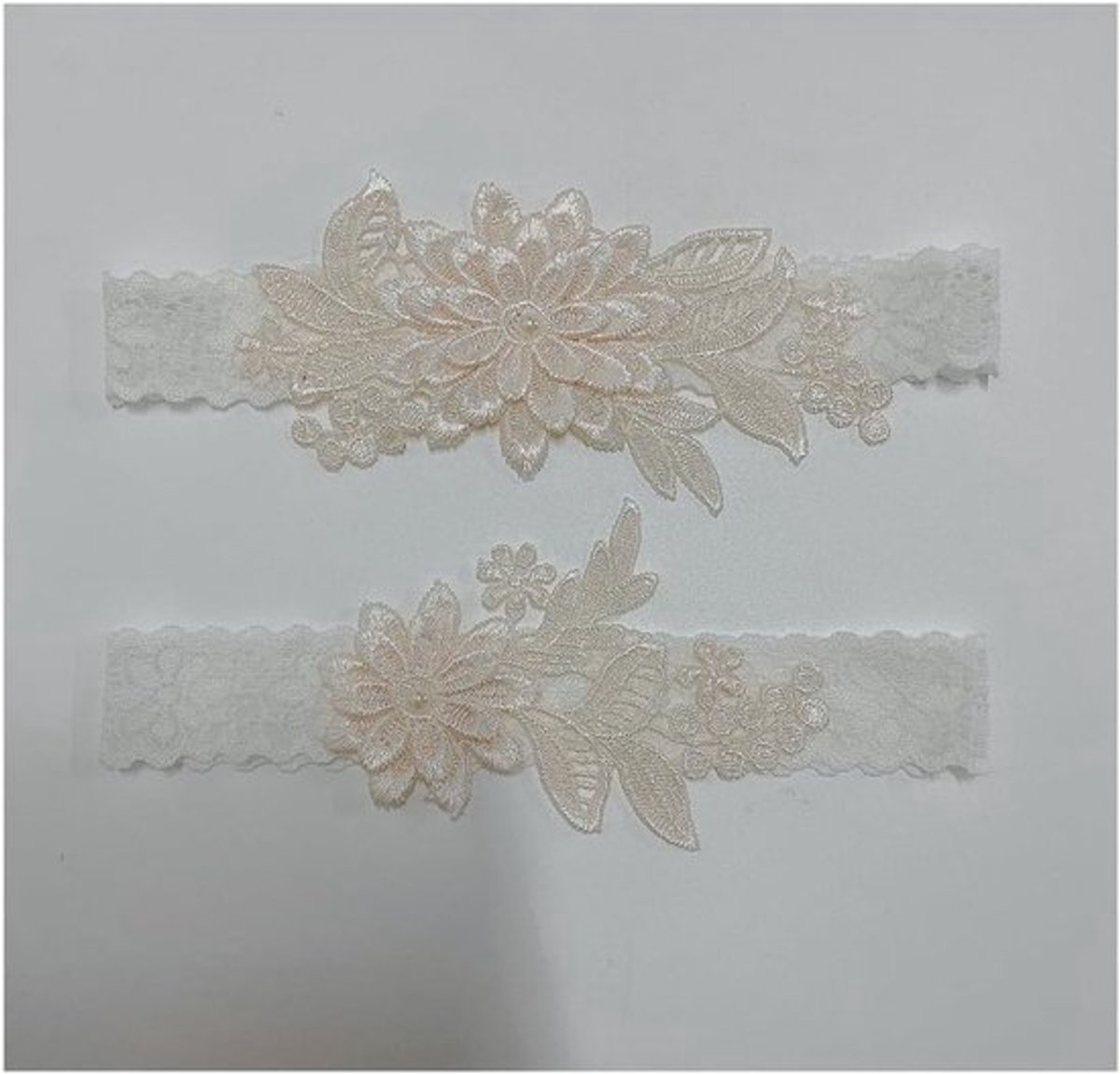 Elegante Kanten Bruidsbanden voor Vrouwen - Sexy Floral Lace Stretch Garters en Beenringen voor Trouwerij, Verjaardag en Cosplay in Beige