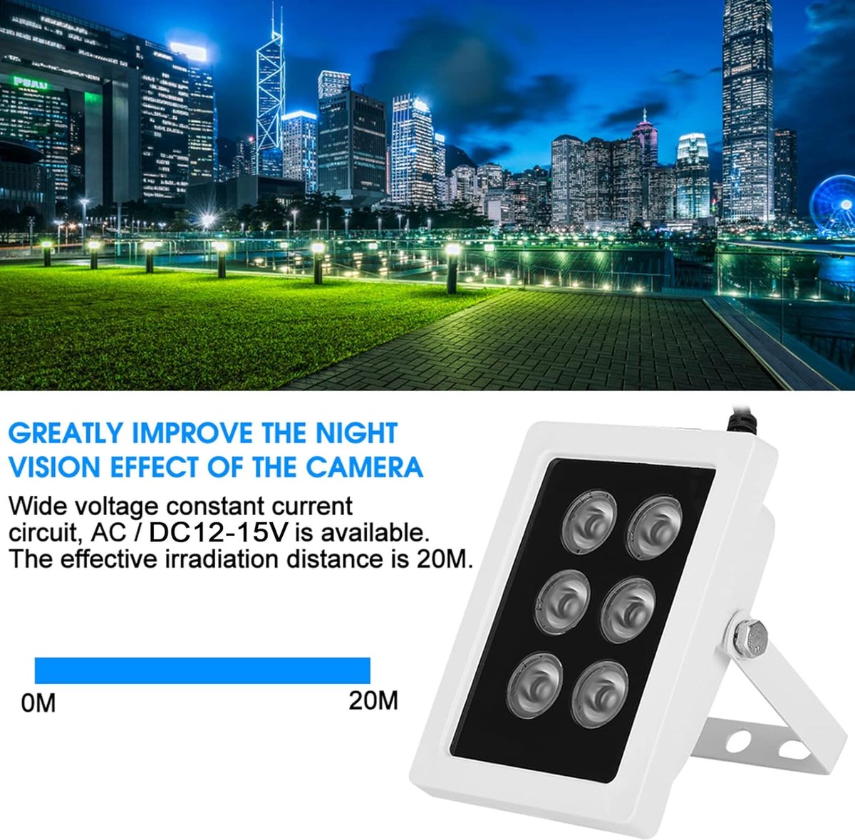 SnelShoppen - DC12V 6W Infrarood Vullicht met 6 Lampen, IP66 Waterdicht Voor Beveiligingscamera's, Buiteninstallatie, Alimunium, Veiligheid, Nachtzich