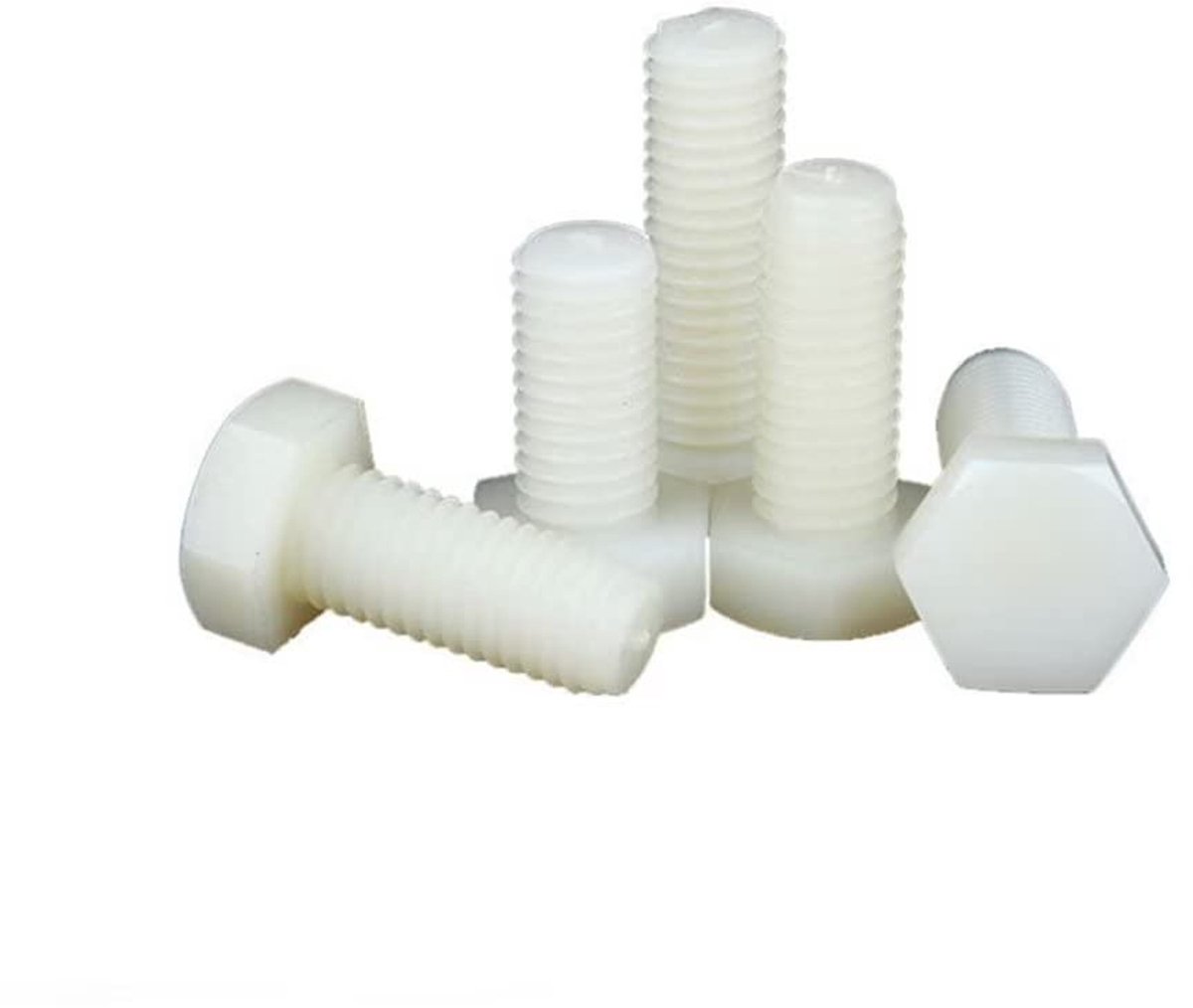 SnelShoppen - Plastic Schroeven Nylon Zeskant Schroeven Vol Draad Machine Schroeven Wit M12x30mm (10 Stuks) - Lichtgewicht, Corrosiebestendig, Hoog Te