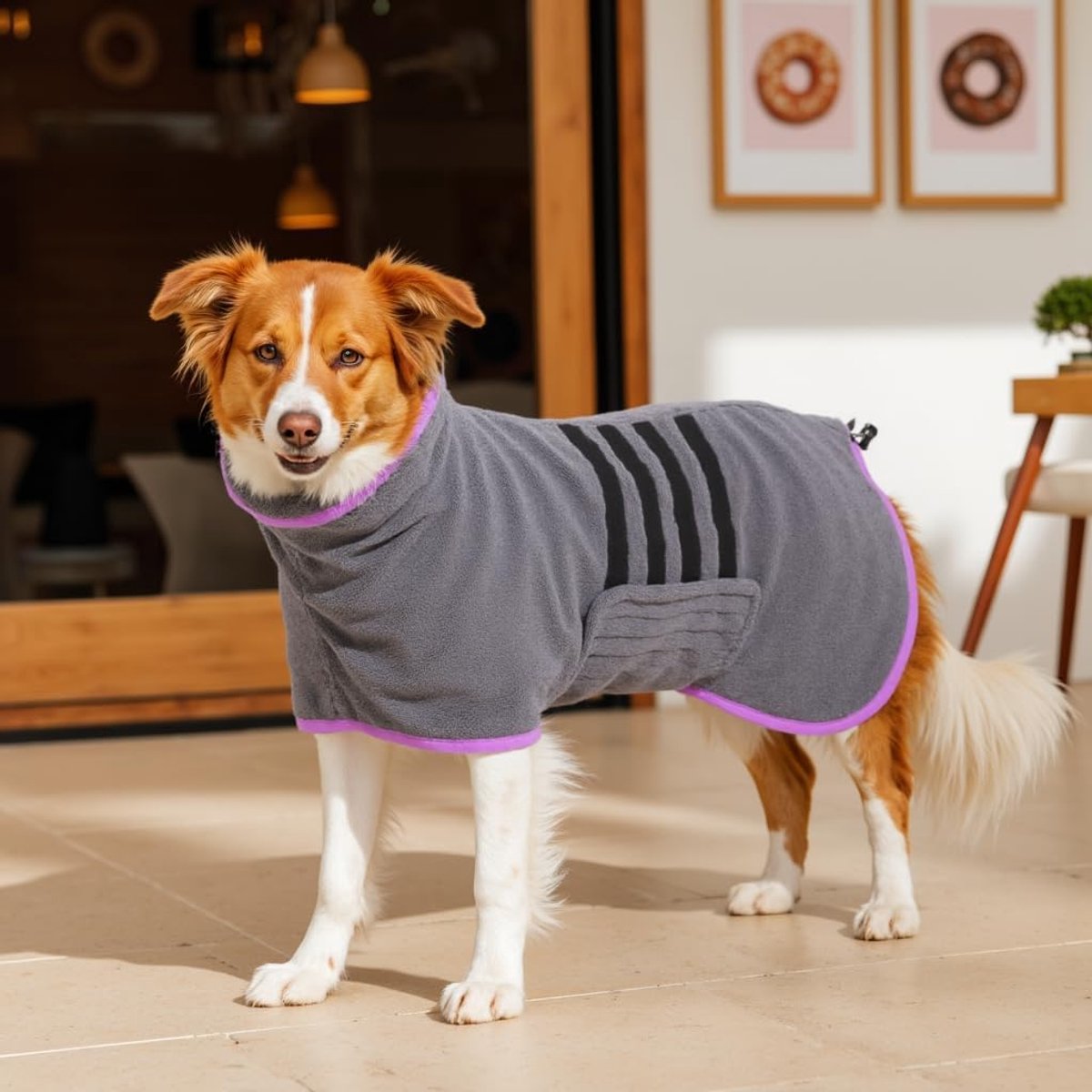 SnelShoppen - Microfiber Hond Badcape voor Middelgrote en Grote Honden, Grijze Badhanddoek, Sneldrogend, Super Absorberend, Voor Huisdieren Honden en