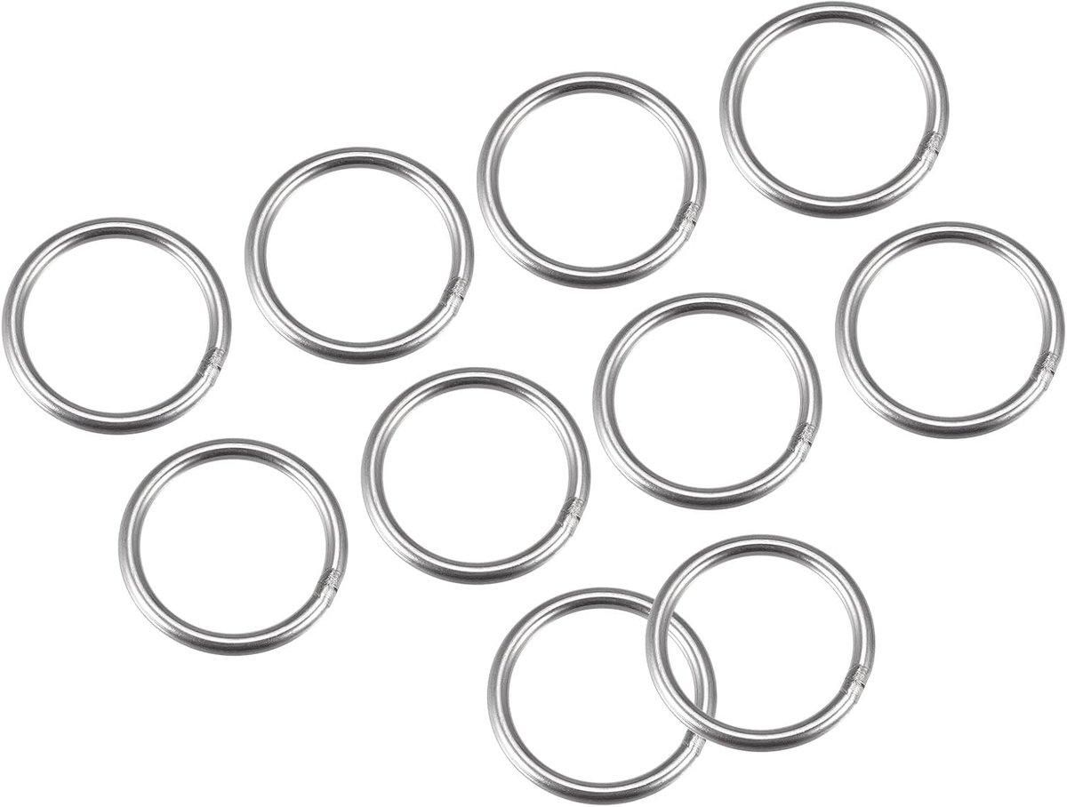 SnelShoppen - 10 Stuks 30mm RVS O-Ringen - Dikke 3mm Gelaste Ronde Ringen voor Ophangen van Voorwerpen - Ideaal voor Tuin, Camping, Klussen en Creatie
