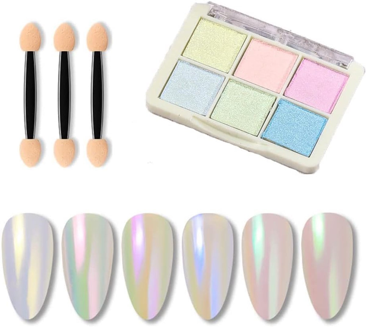 SnelShoppen - Zalati Chrome Nagelpoeder 6 Kleuren Metallic Spiegel Stijl voor Nagelkunst Decoratie, DIY Nagelart, Inclusief Make-up Sticks