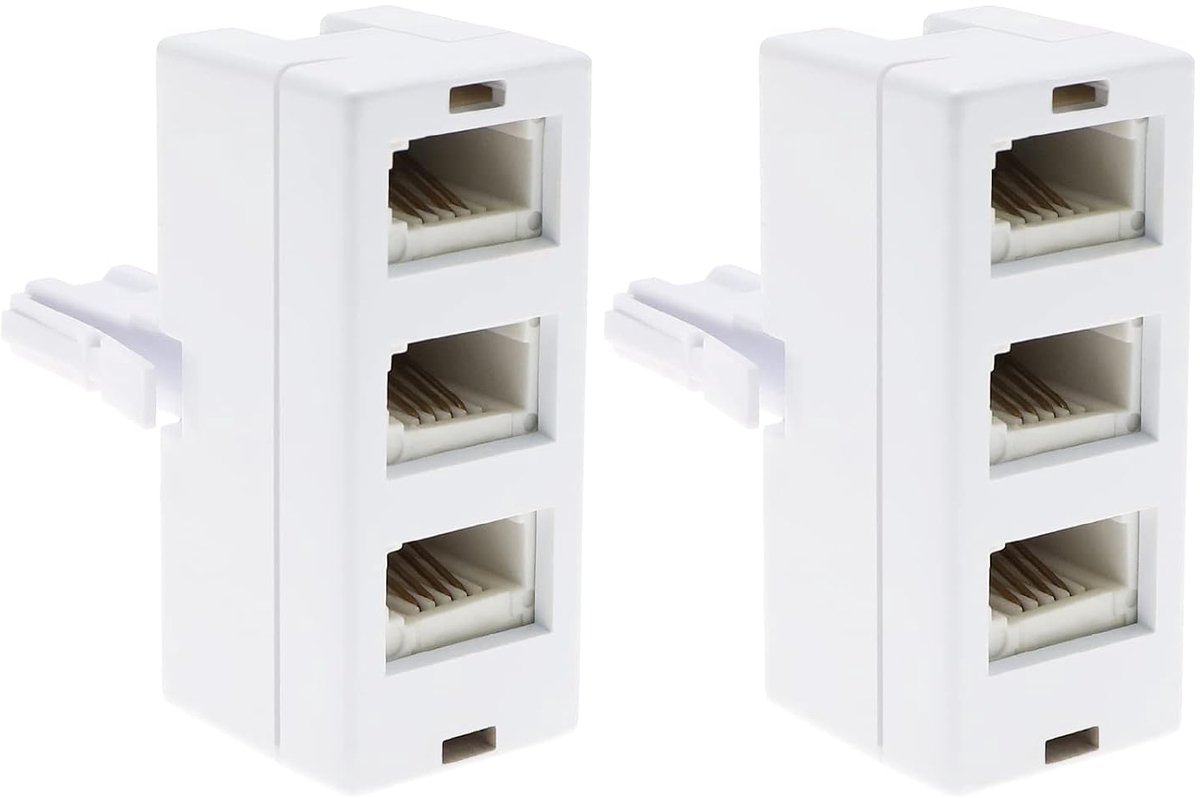 SnelShoppen - 2 Stuks BT Plug Socket Telefoon Kabel Adapters - Standaard Telefoon BT Mannelijk naar BT Vrouwelijk Socket Conversie Connector - Wit - 5