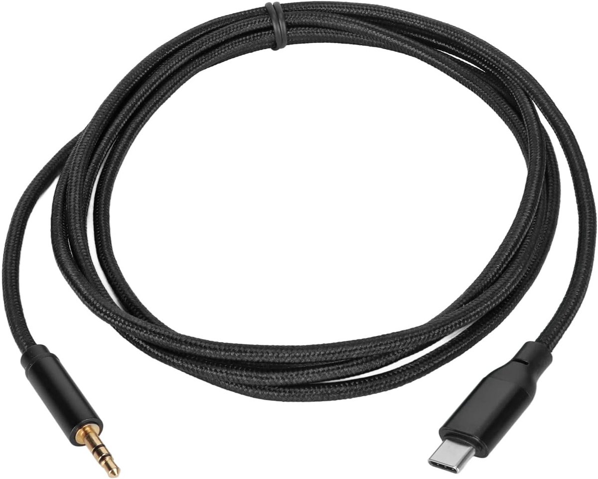 SnelShoppen - USB C naar 3.5mm Audio Aux Jack Kabel, Type C naar 3.5mm Hoofdtelefoon Stereo Kabel 2 meter, Extra Gewoven Kabel voor Auto, Telefoon en