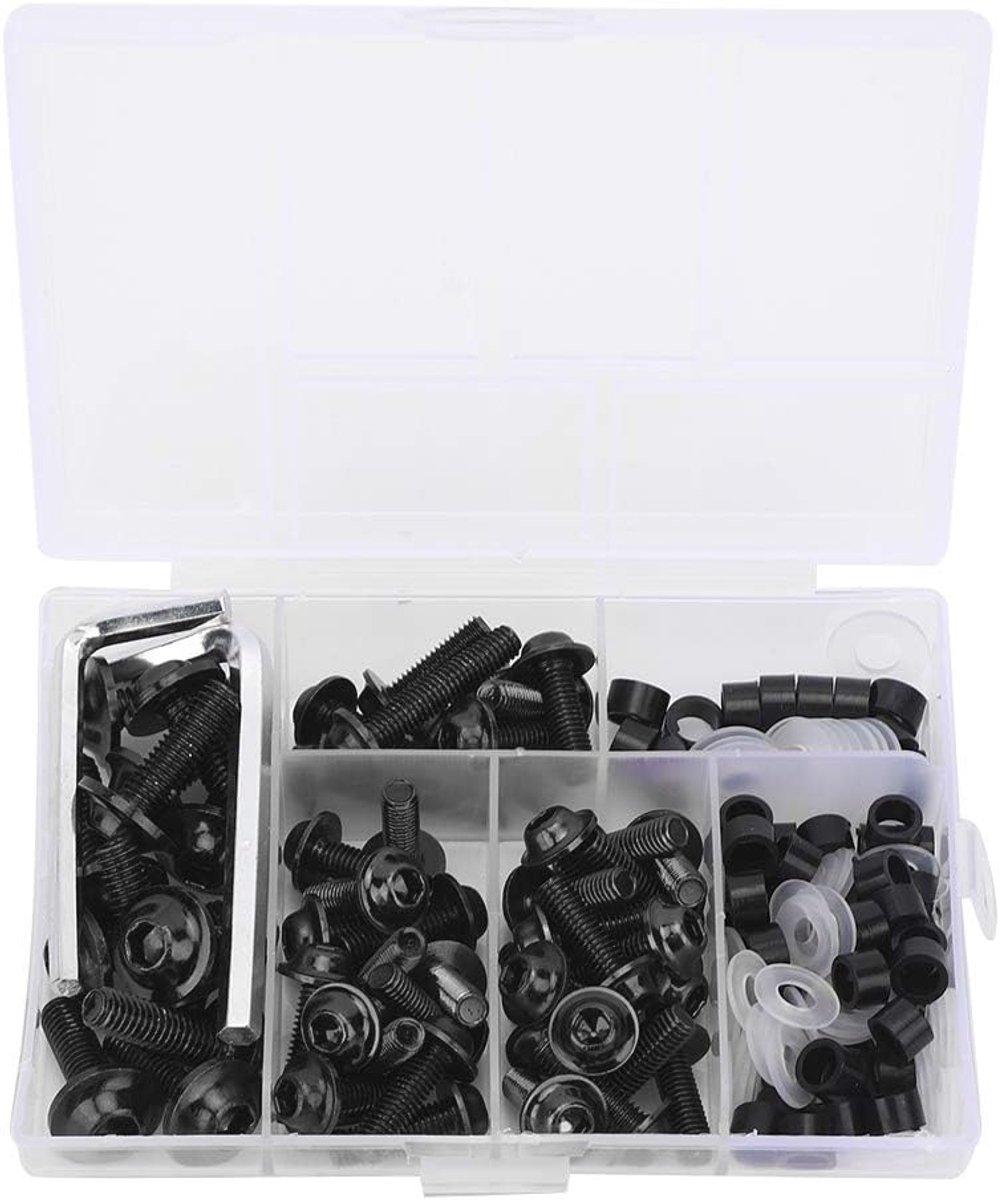 SnelShoppen - 158-Delige Universele Motorfiets Behuizing Bevestigingsset, Aluminium Schermschroeven, Moeren, Clips, Washers en Assortiment Set (Zwart)