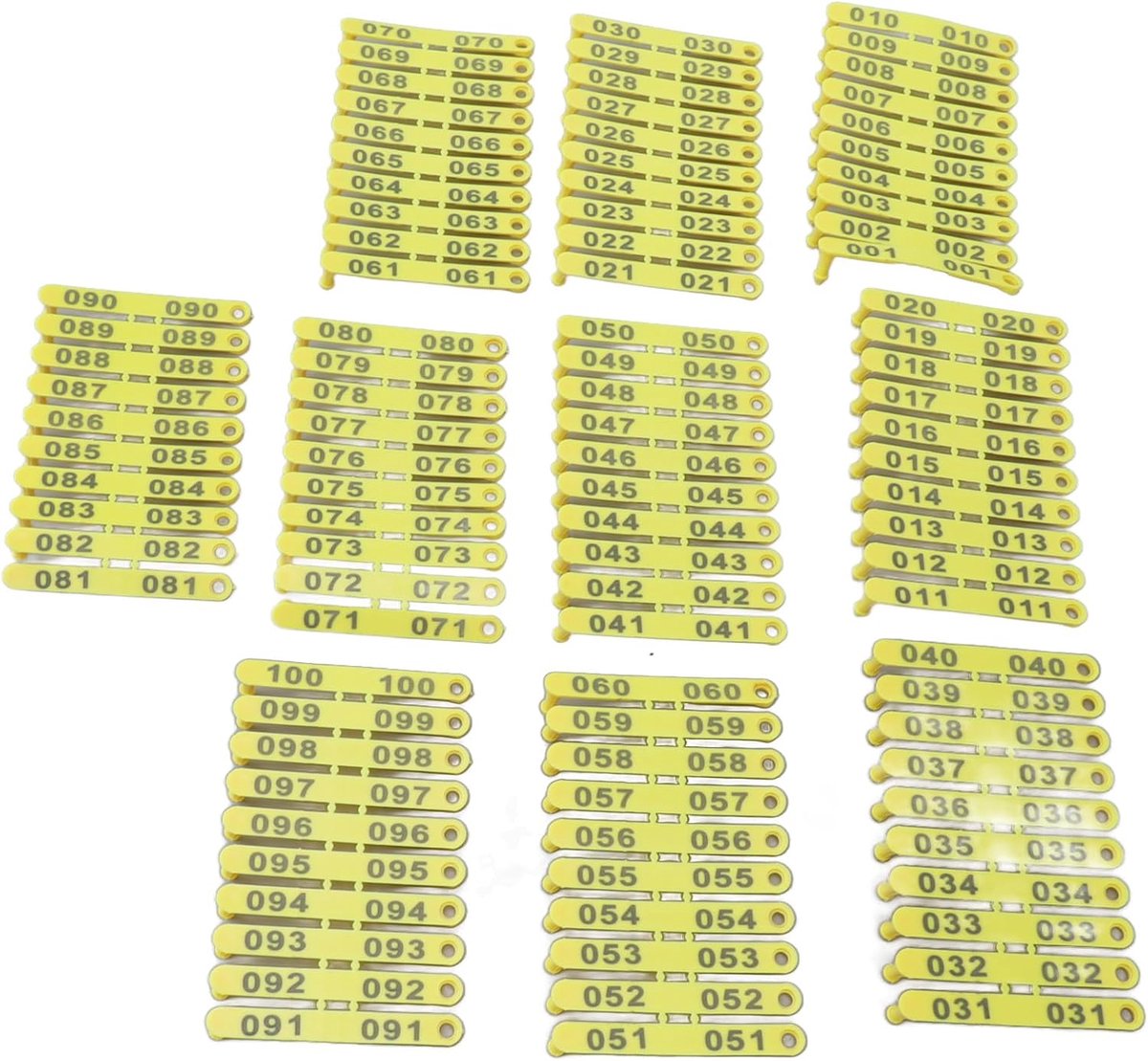 SnelShoppen - 100 Dieren Oortags, Nummer 001-100 Identificatie Tags voor Schapen, Lammeren en Geiten, Kleurige Oortags voor Dieren, Makkelijk te Gebru