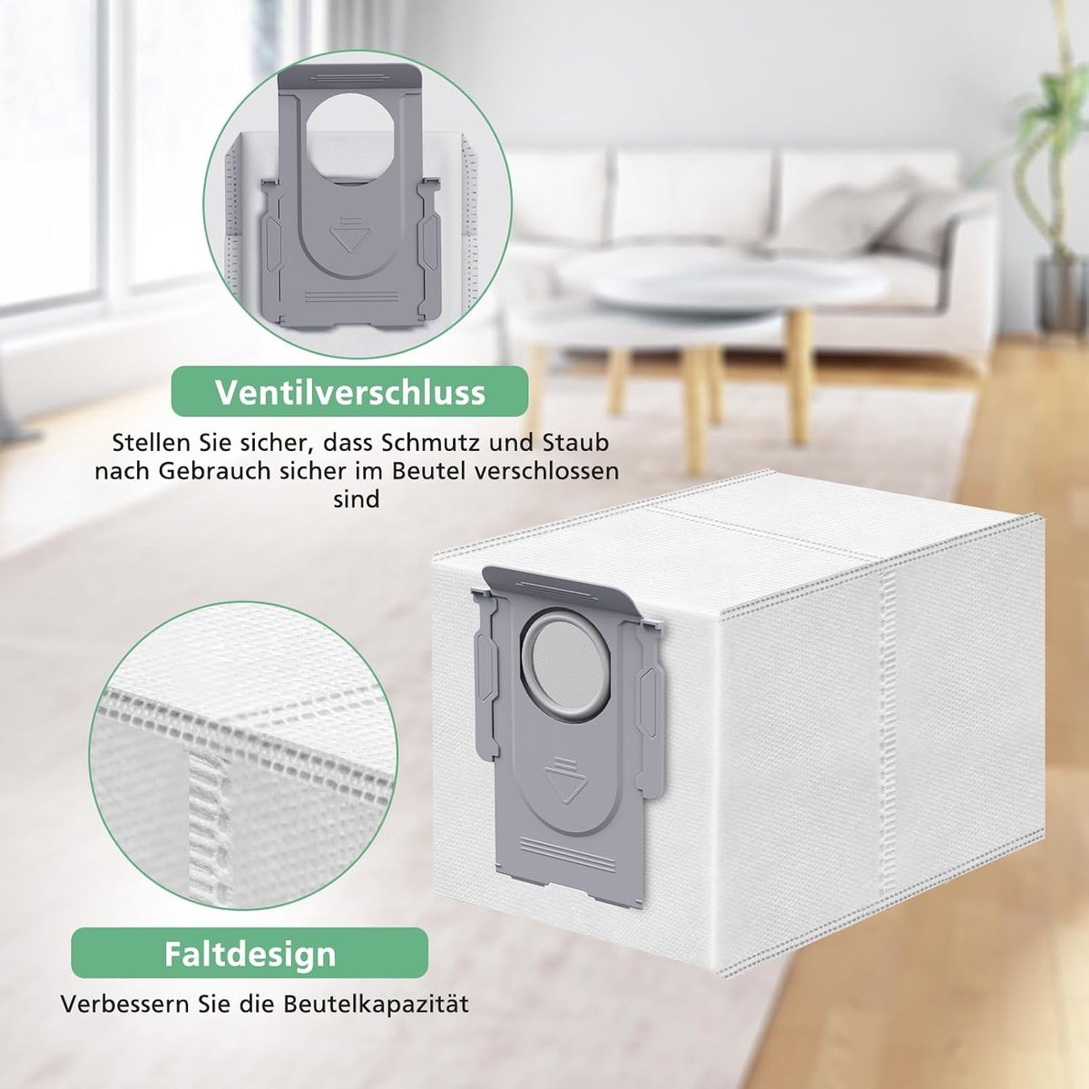SnelShoppen - Pack van 10 Q Revo Stofzakken, Compatibel met Roborock Q Revo/Q Revo Pro, 4-Laags Premium Filterzak, 3.3L Grote Vervangingszakken voor E