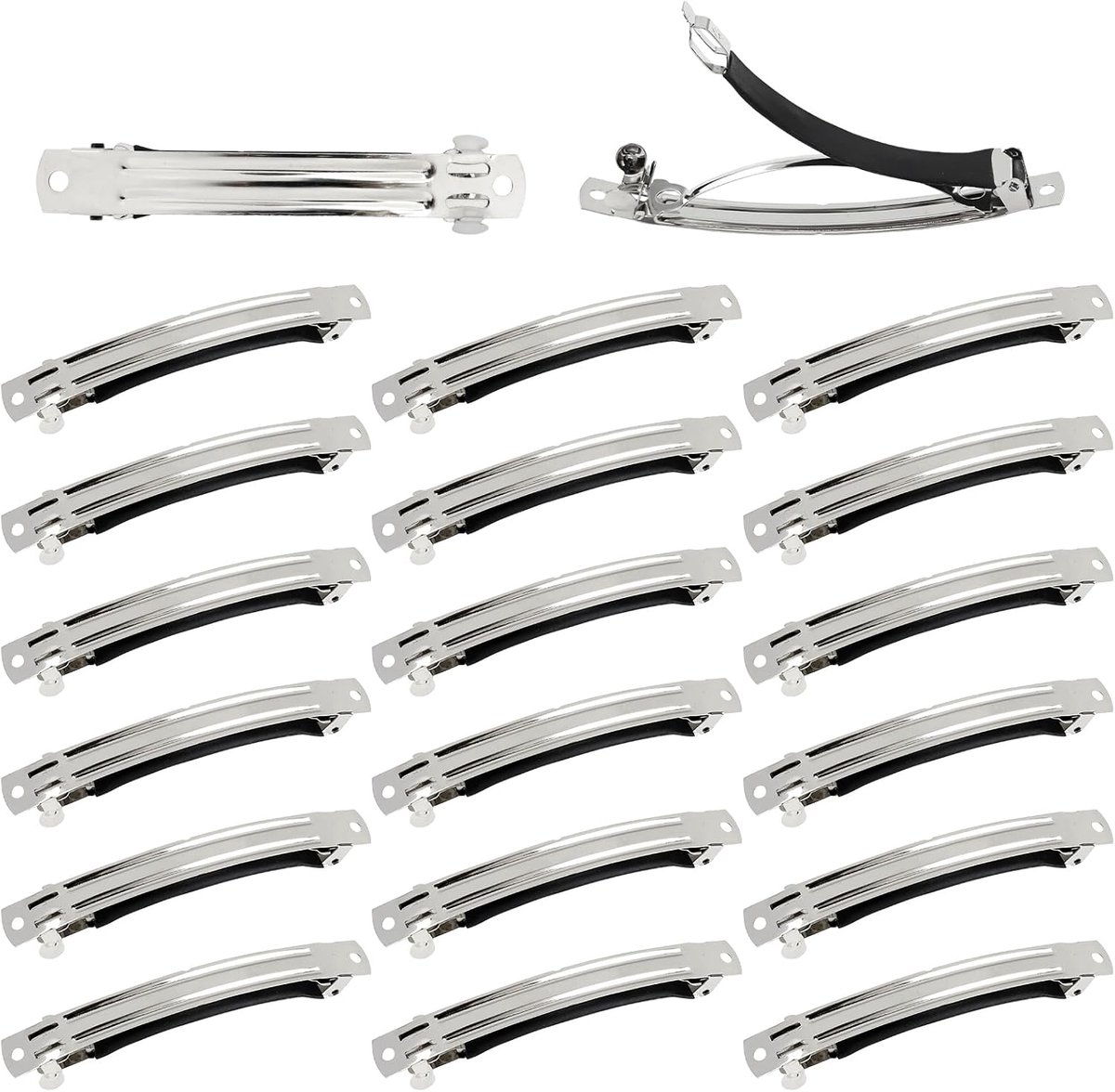 SnelShoppen - 20 Pack Lege Haarspeldjes 2.4 Inch/3 Inch/4 Inch, Eenvoudige Zilveren Metalen DIY Franse Barrettes met Zwarte Leren Sheath Snap Haar Kle