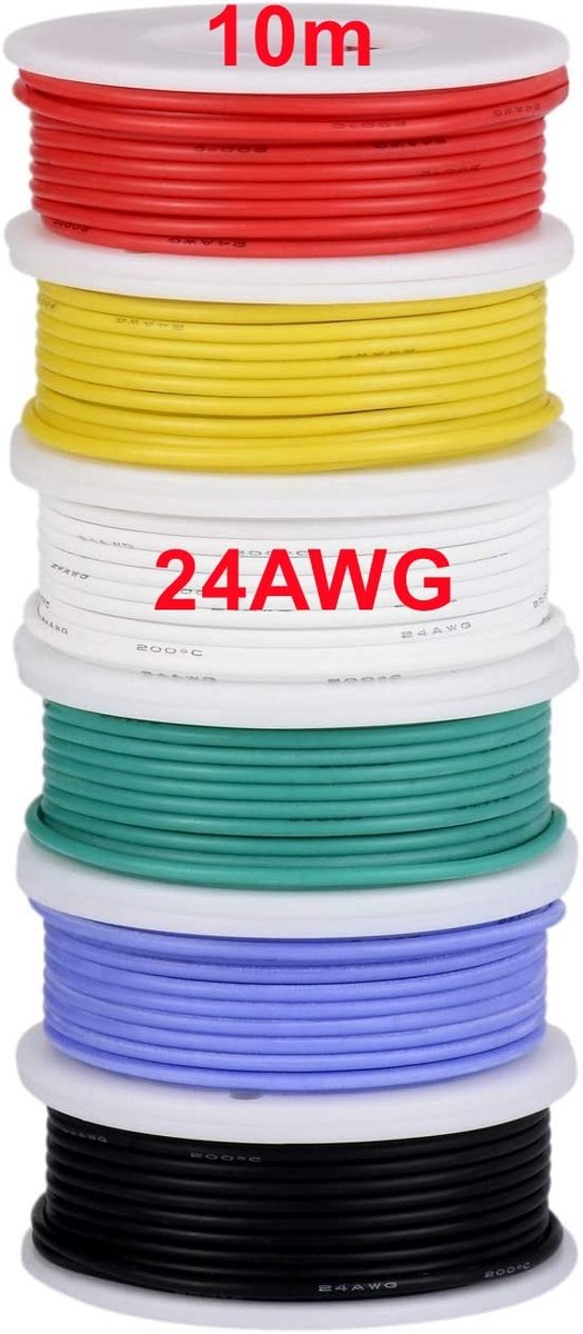 Flexibele Siliconekabel Set van 24 AWG, Geëmailleerde Koperen Draden, Kleurkabels voor Elektrische Verbindingen (6 Spoelen van 10 Meter) — afbeelding 4