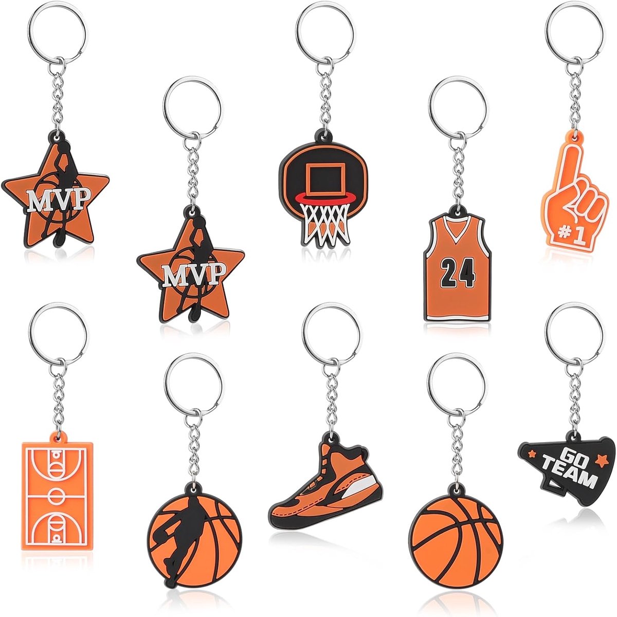 Sleutelhanger basketbal accessoires - 10 stuks - PVC met metalen ring - Leuk cadeau voor sportfans - SnelShoppen