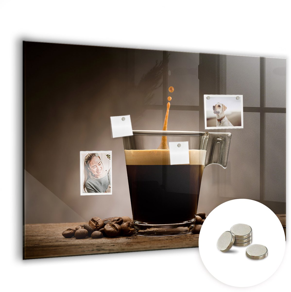 Coloray Glazen Magneetbord - Magnetisch Bord Warme koffie - 100x70 cm - Bruin Magneetbord - Magnetic Board - Keuken Decoratie