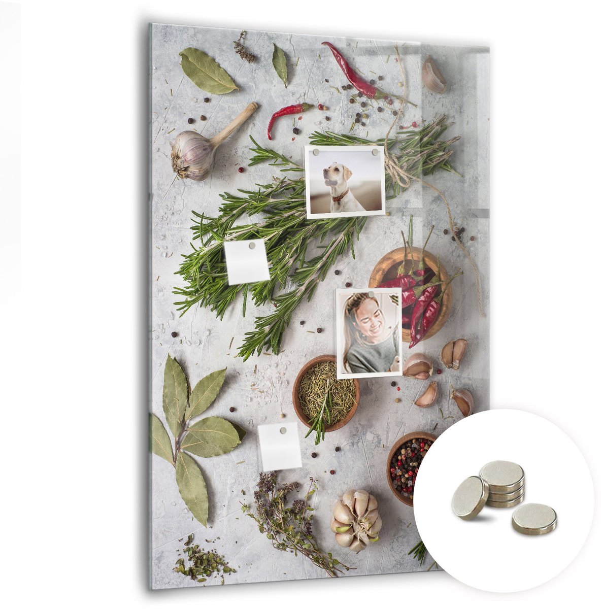 Coloray Glazen Magneetbord - Magnetisch Bord Een explosie aan smaken - 70x100 cm - Grijs Magneetbord - Magnetic Board - Bureau Decoratie