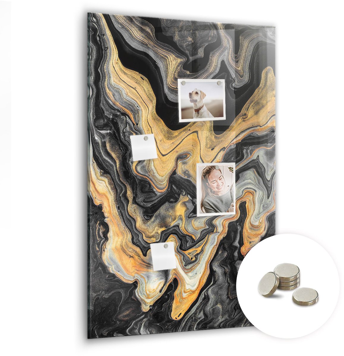 Coloray Glazen Magneetbord - Magnetisch Bord Marmerkunst - 60x90 cm - Gouden Magneetbord - Magnetic Board - Glazen Magneetbord