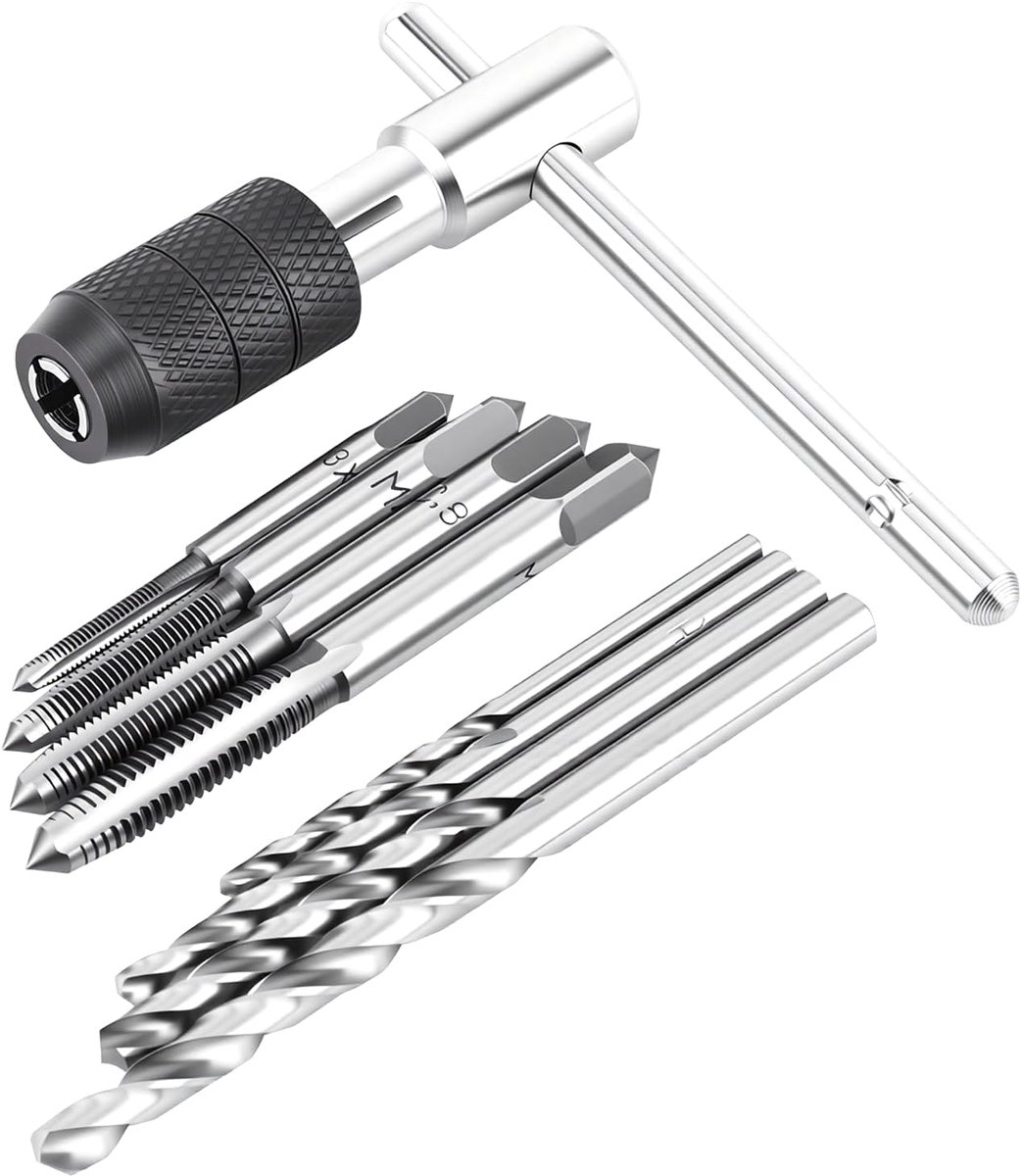 SnelShoppen - Spanner set 9-delig M3-M6, T-handgreep en Ratchet, Lagerstaal, Inclusief Spiraalboren en Schroefdraad Snijders voor Efficiënt Boren