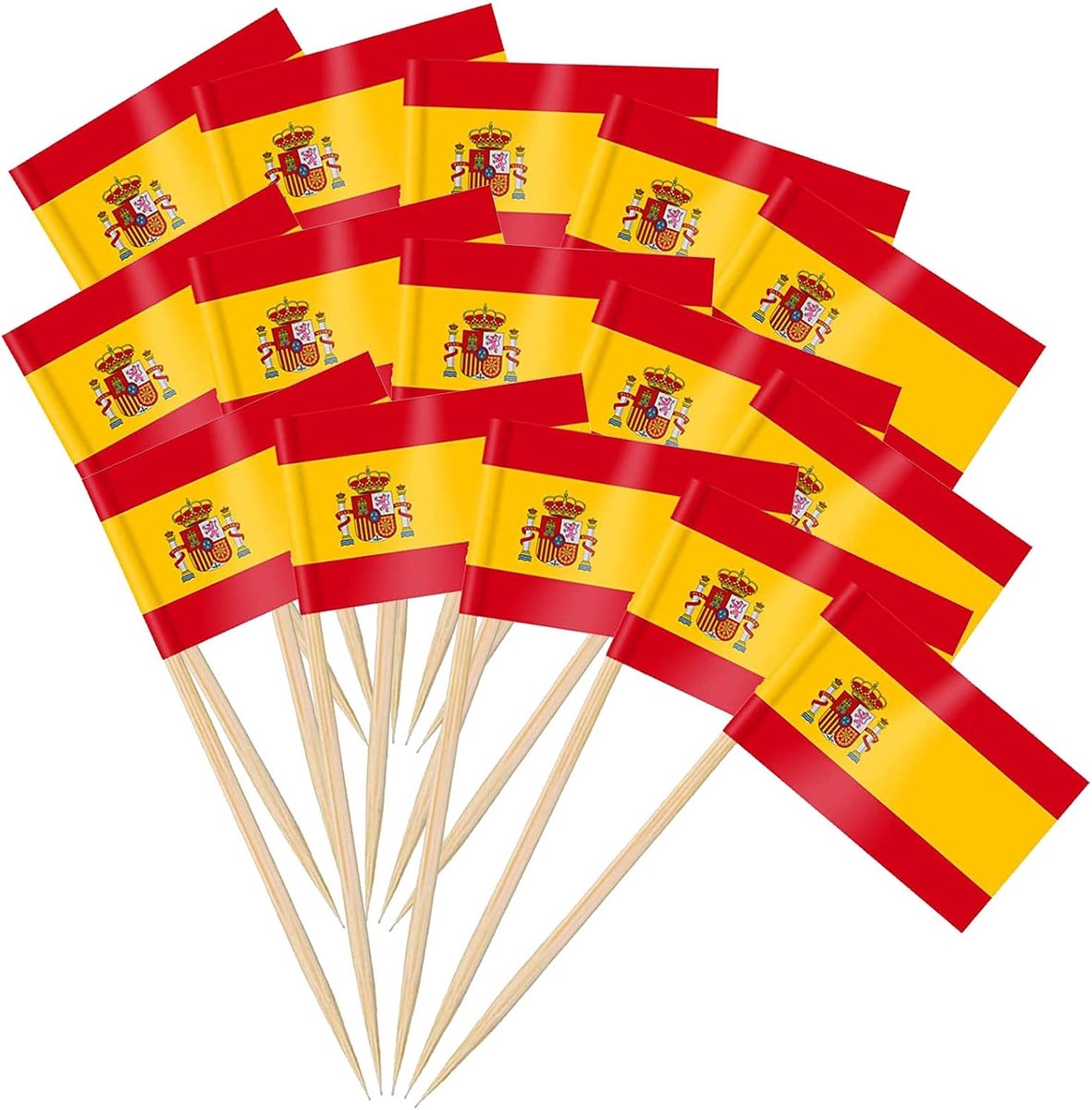 SnelShoppen - 100 Stuks Cocktailvlaggetjes Spanje - Mini Voedsel Labels - Prikkers met Spaanse Vlag - Perfect voor Feestjes, BBQ's, en Gezellige Avond