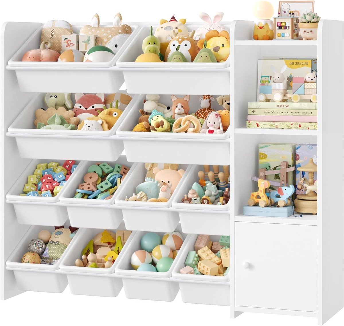 Kinderrek met boxen - Opbergkast speelgoed - Orde in kamer - Met kantelbeveiliging - 1125 x 100 cm - Wit